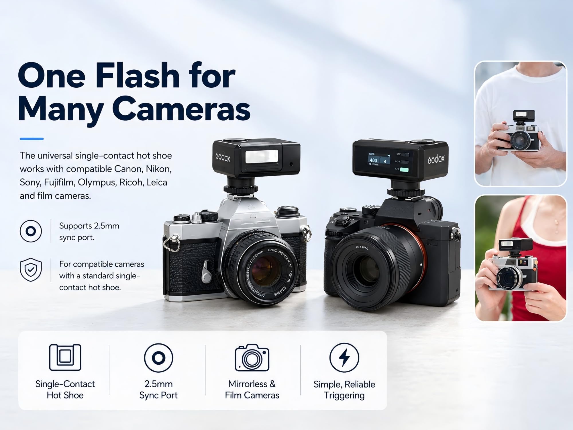 Godox iM30Pro iM30 Pro mini lampa błyskowa do aparatu, lampa błyskowa GN15, tryb auto i M, 550 błysków, ładowanie 1,5 s, USB-C, pojedyncza gorąca stopka do Sony Canon Nikon Fujifilm Olympus Ricoh