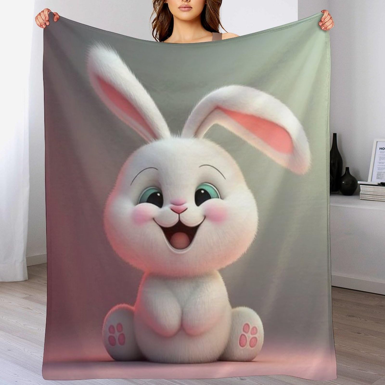 Plaid en flanelle Lapin Mignon couverture chaude pour soirée cocooning salon