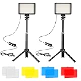 LED Video Light 2-Pack, 5600K Dimmable USB Photo Lights with Mini Tripod and Colored Filters for Photo Studios, Small Angle Shooting, Video Recording, Game Streaming