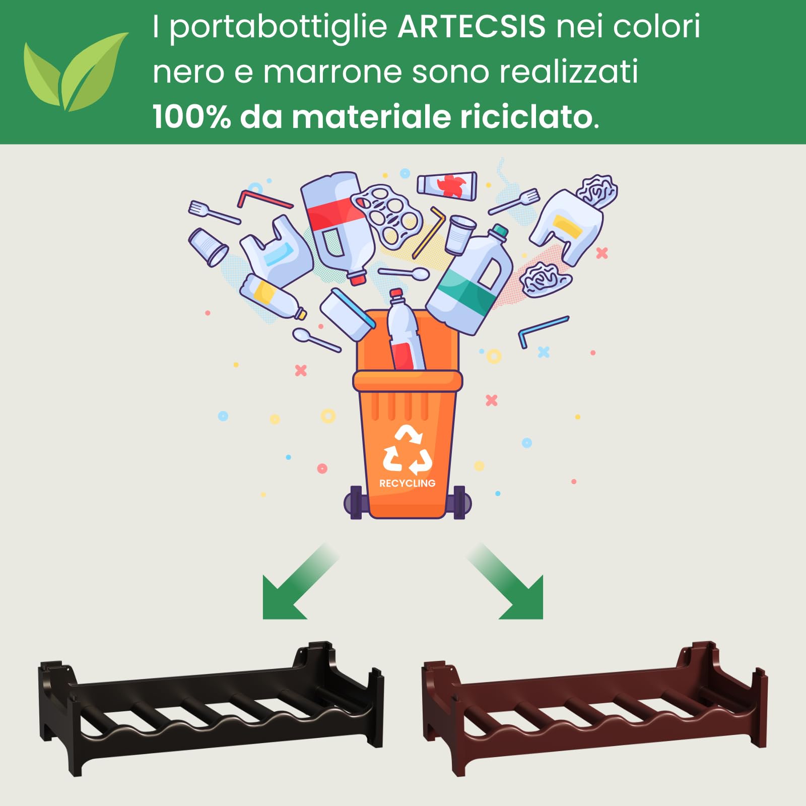 ARTECSIS Cantinetta Portabottiglie in Plastica Modulare 36 Bottiglie Nero
