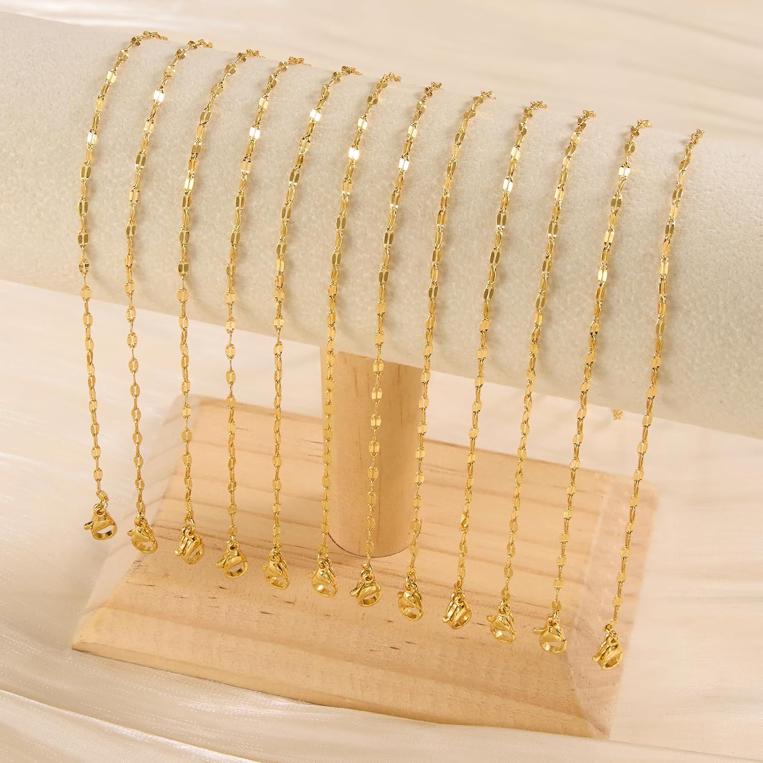 12PCS Stainless Steel Adjustable Necklace Set Lip Chains Bulk | 18 Inch, Gold Plated, with Extender Chains, for Men and Women Jewelry DIY Making