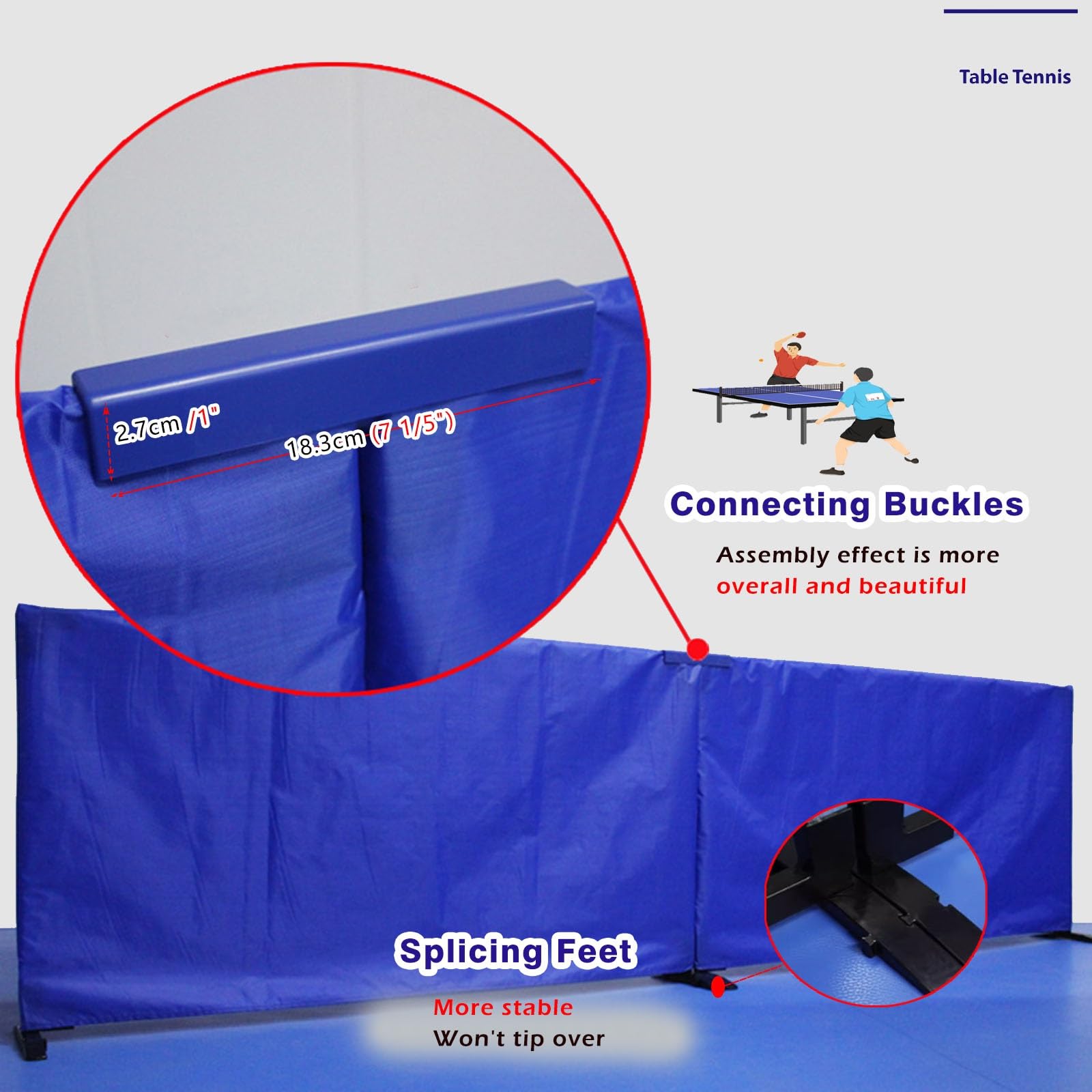 200cm Barierka Do Tenisa Stołowego, Ogrodzenie Z Ogranicznikiem Do Tenisa Stołowego, Zmontowane Ogrodzenie Kortu Do Treningu(Blue)