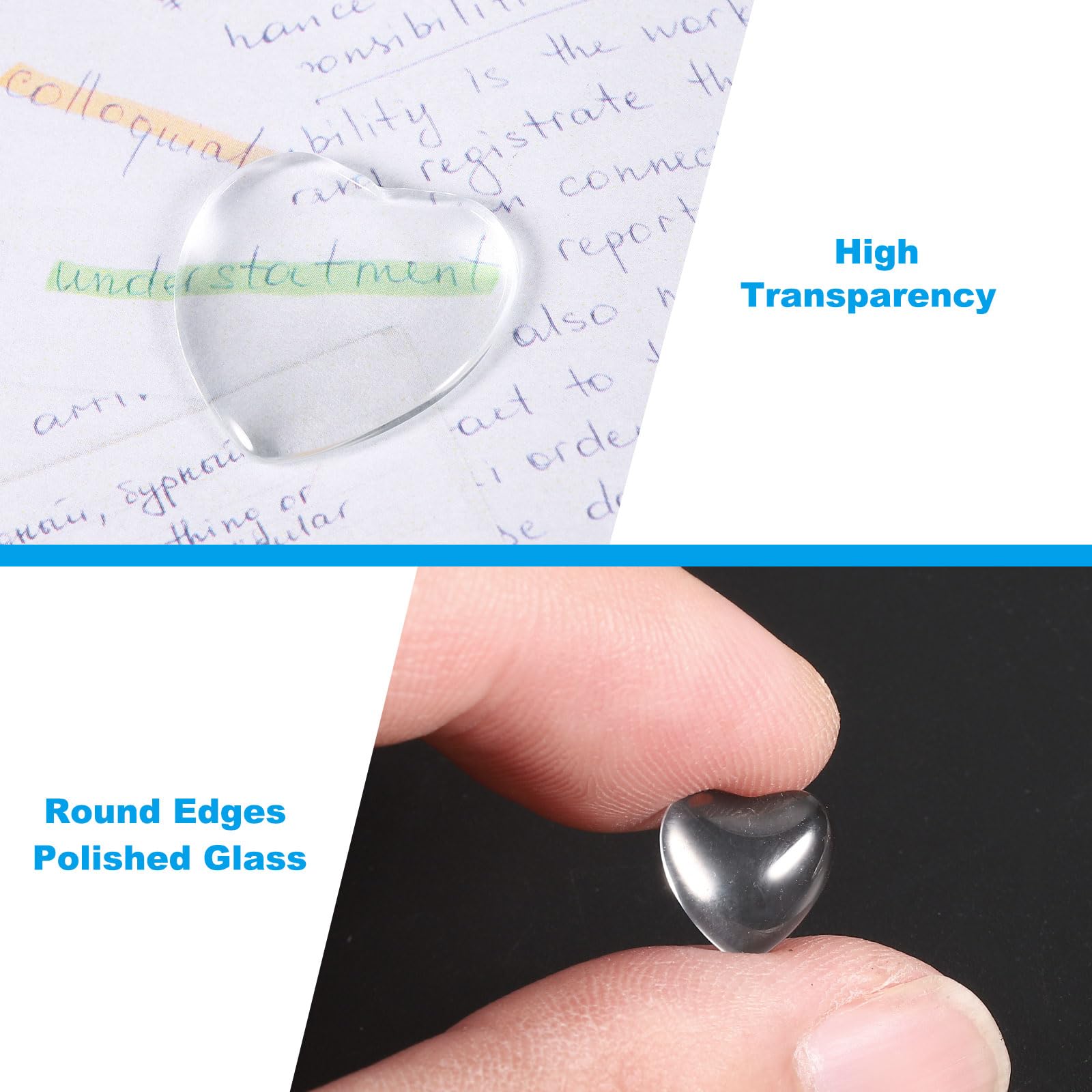 PATIKIL Transparent Glass Cabochons, 50Pcs 30x30mm Heart Shaped Glass Dome Tiles for Photo Pendant Jewelry Making Clear - Image 4