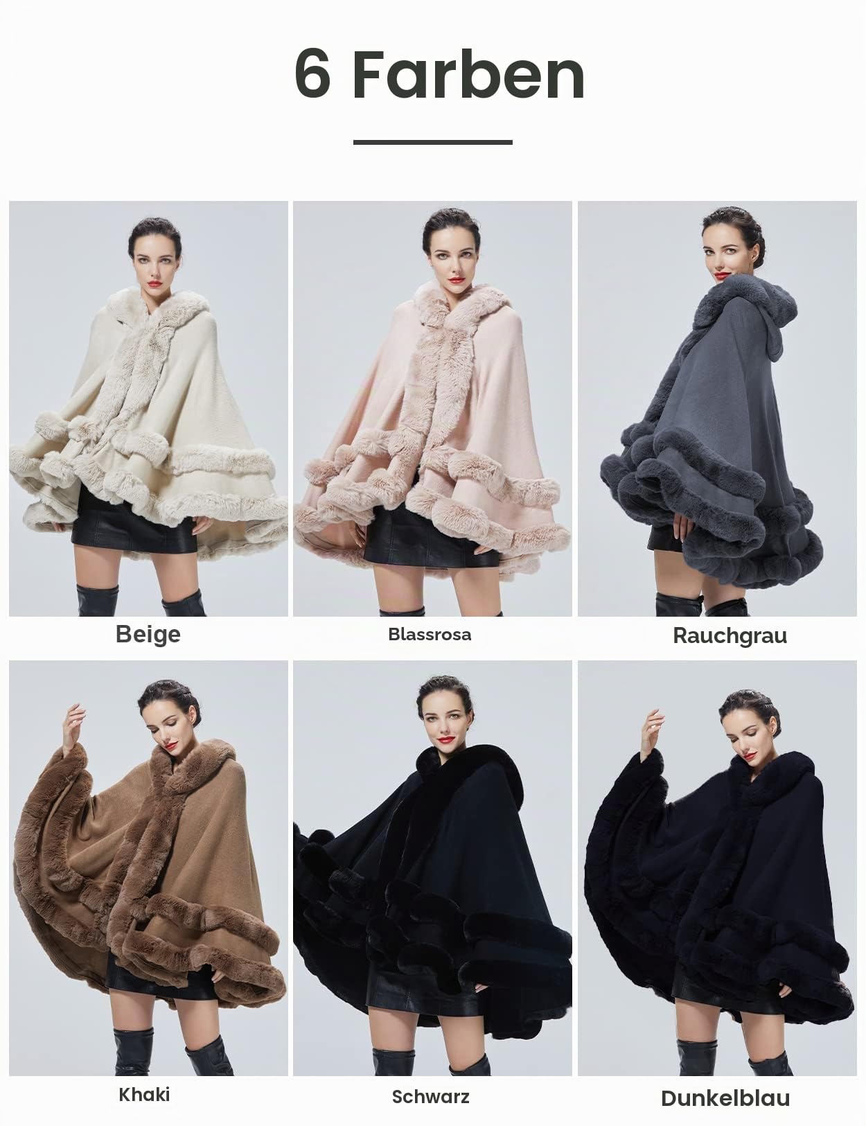 BEAUTELICATE Kunstpelz Umhang Poncho Damen Stola Braut Cape Mit Kapuze Für Winter Hochzeit Abend Party Schwarz Khaki Beige Rosa S113