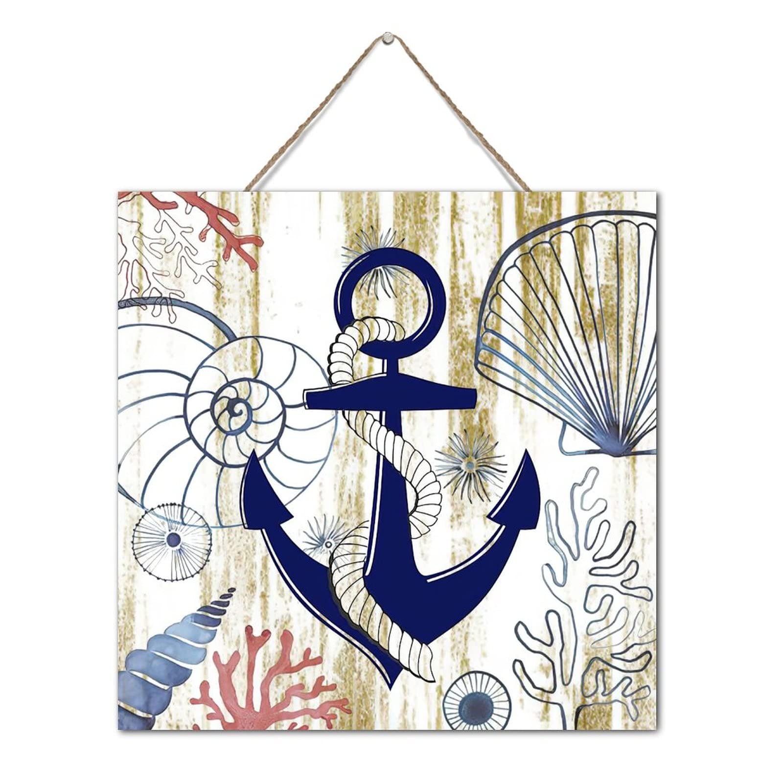 Ancre nautique plaque en bois vintage au design soigné 30cm