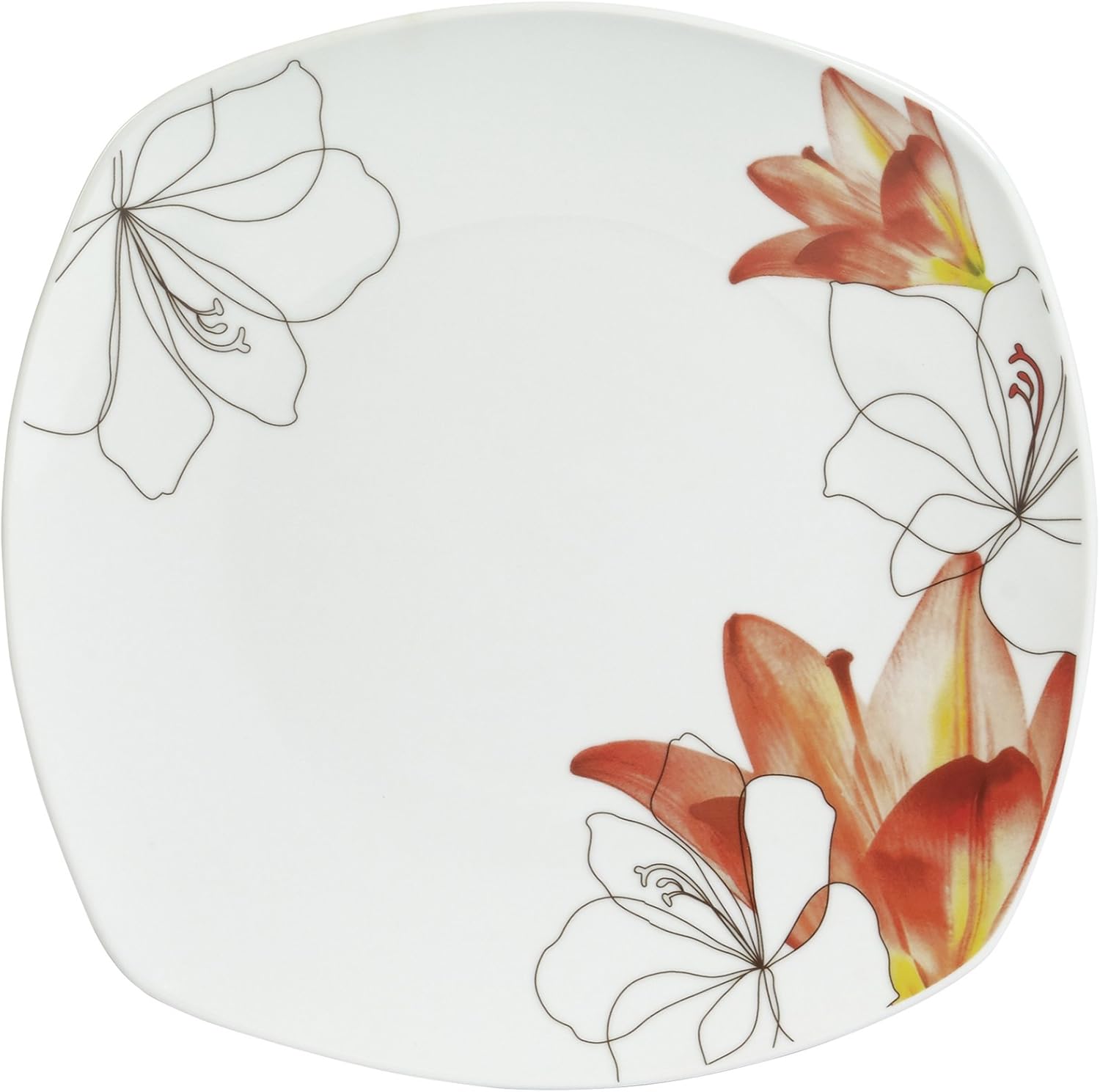 Tabletops Gallery Lily - Square White Porcelain 16 Piece Dinnerware Set