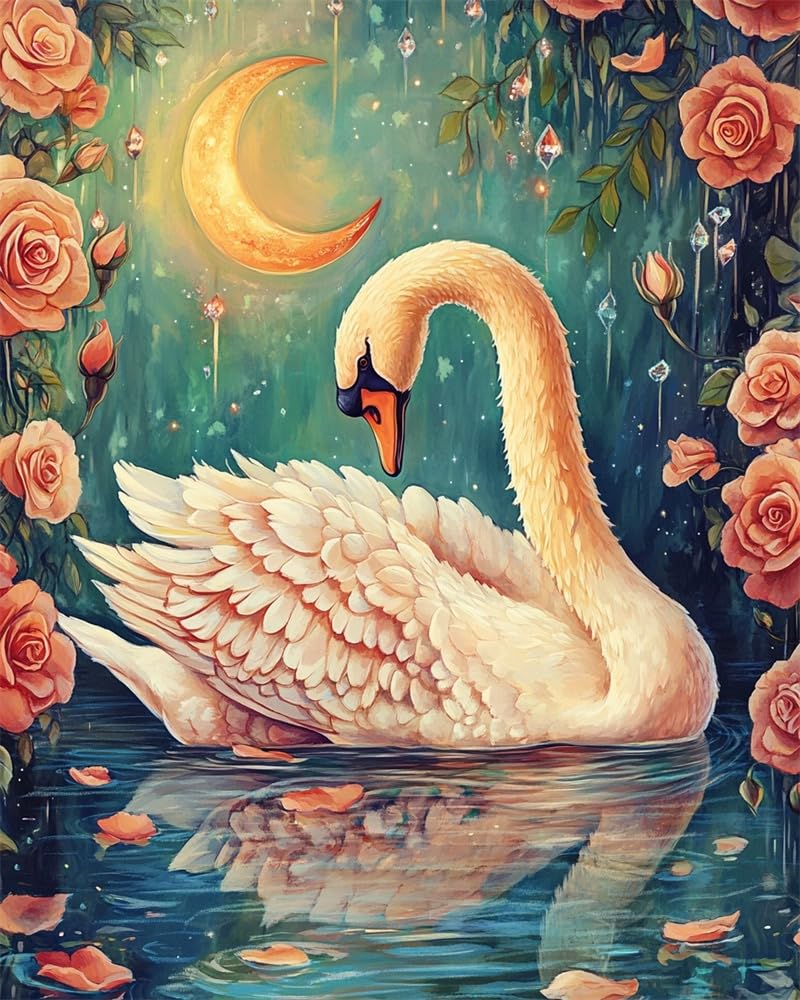 Henypt Cross Stitch Kits for Adults Pre Printed, Beautiful Swan with DIY 11Ct Embroidery Sewing Starter Kit Stamped Needlework Easy Beginners (Stamped Home)