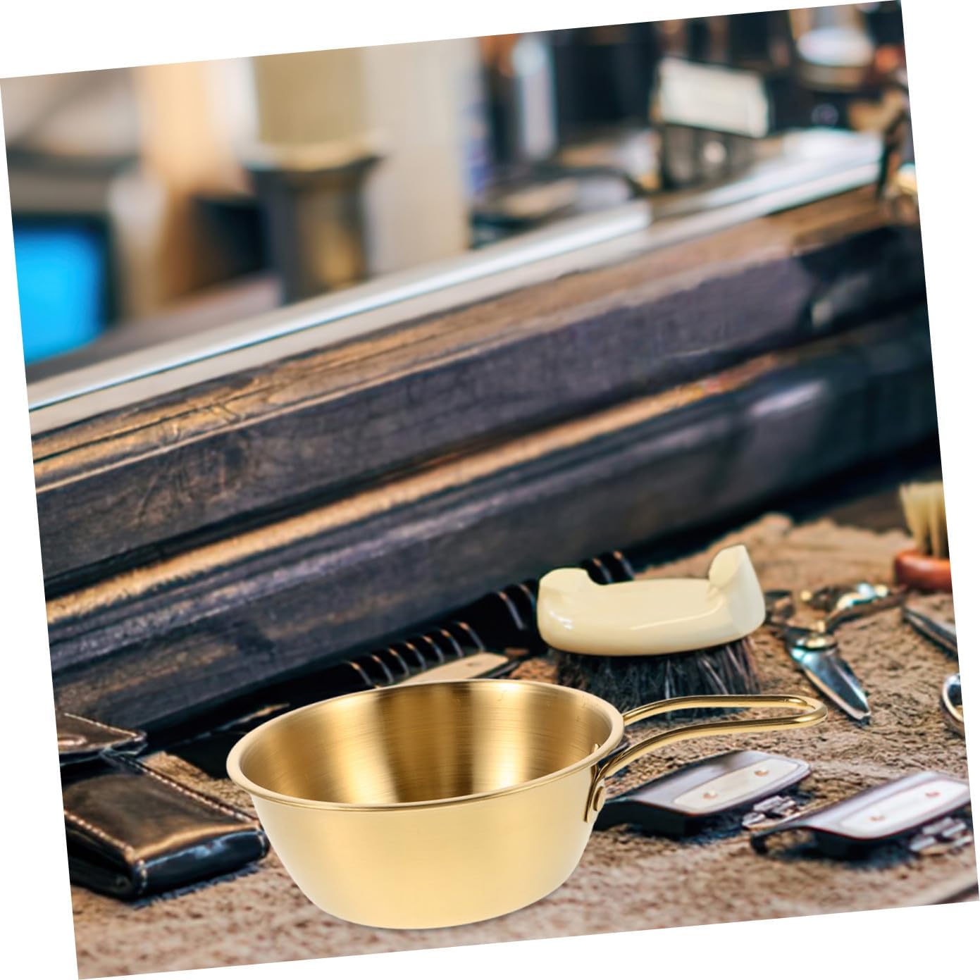 NOLITOY Men's Shaving Cup with Gold Handle Stainless Steel Soap Bowl