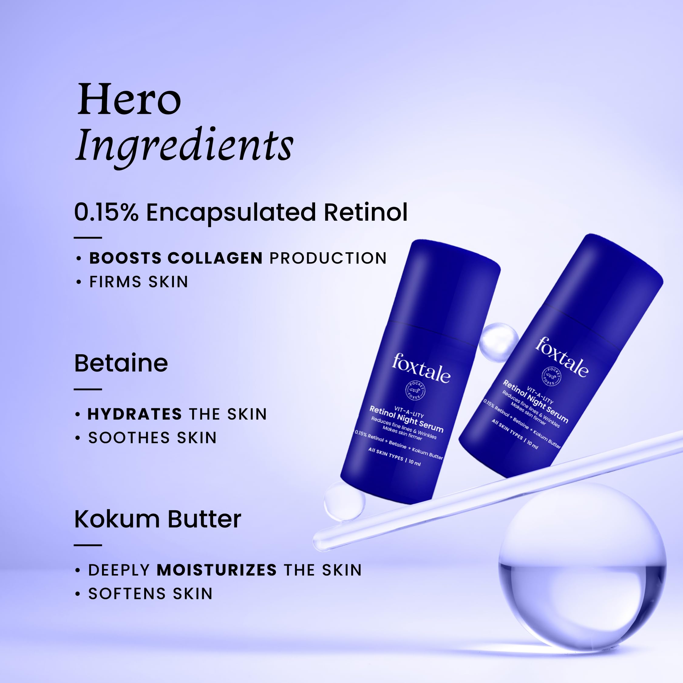 Foxtale 0.15% Beginner Friendly Retinol Night Serum | Anti-Aging Night Cream | Reduces Fine Lines and Wrinkles | No Purging | For Younger-looking Skin | Men & Women | All Skin Types - 10 ml 1
