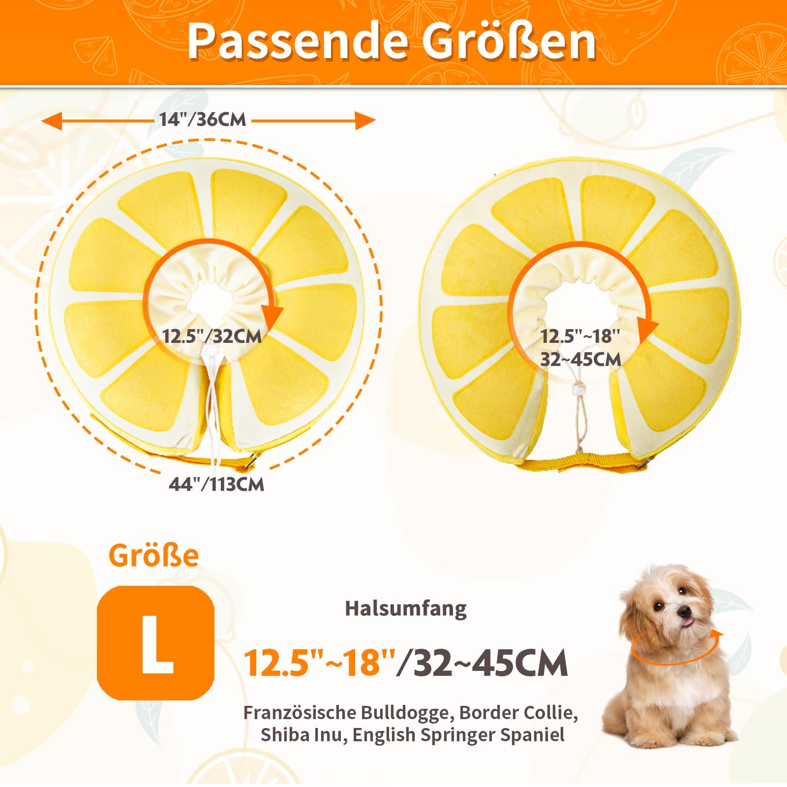 Aufblasbare Halskrause Hund & Katzen, Bequeme Hundekragen Leckschutz mit Kordelzug, Einstellbar Leckschutz Hund für Genesung nach Operationen oder Wunden, Blockiert Nicht die Sicht, L