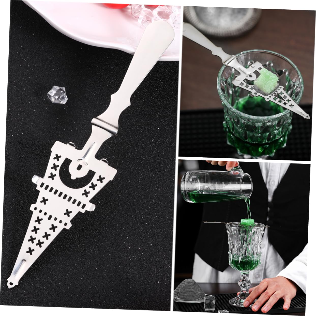 Garneck Professional Bar Utensil Set Absinthe Filter Spoon Sugar Colander Ice Strainer Slotted Spoon