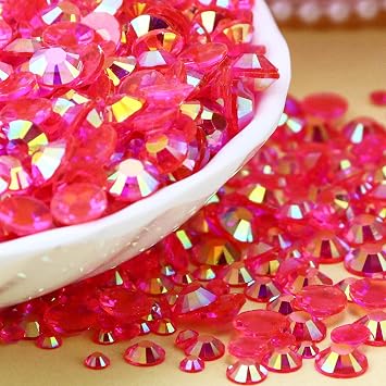 3000PCS Flatback Rhinestones, Dark Hot Pink AB Flatback Rhinestones for Crafts, 2mm 3mm 4mm 5mm 6mm Resin Jelly Rhinestone Gems for Tumblers, Mugs, Bottles, Nail Art, Shoes