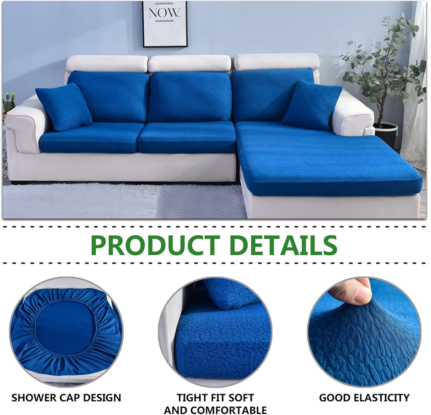 Stretch Water-Repellent Sofa Seat Cushion Covers High Stretch Fabric Couch Seat Slipcover Waterproof Sofa Cushion Cover (Bright Blue,Large 1-Seater)