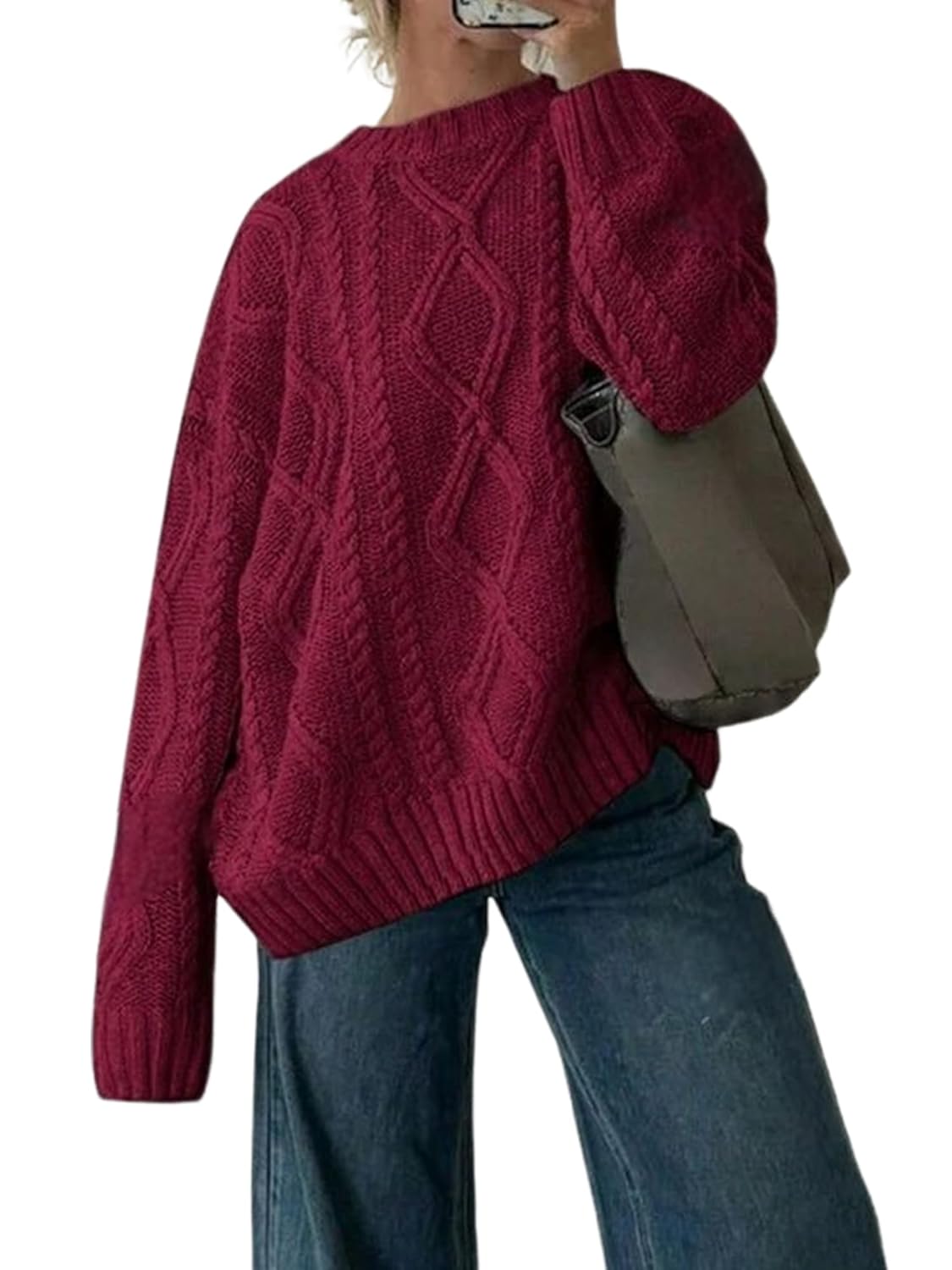 ZAFUL Cable Knit Sweaters for Women Crewneck Casual Knit Pullover Sweater Long Sleeves Jumper Tops