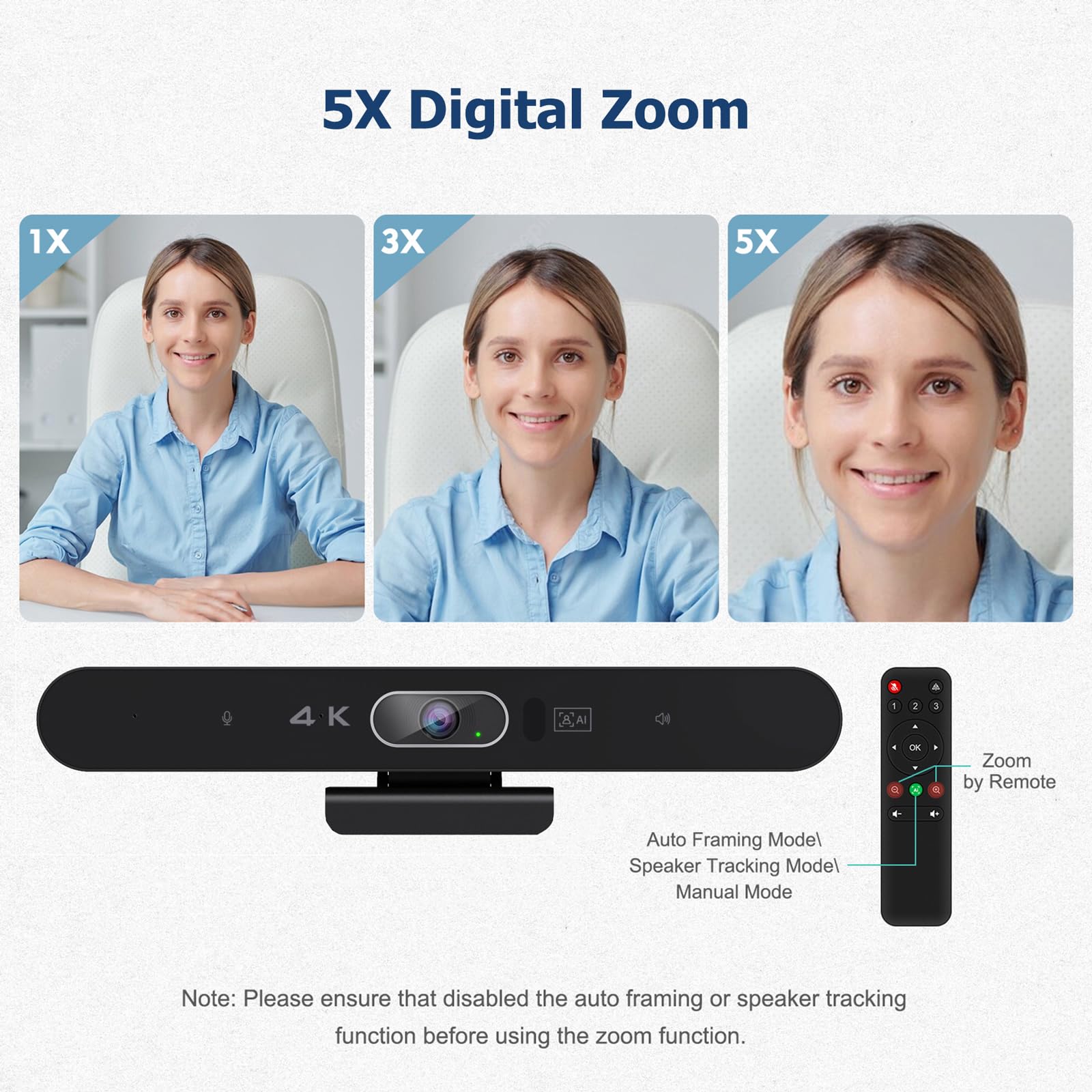 Cámara web 4K todo en uno con micrófono y altavoz, seguimiento de IA y encuadre automático, gran ángulo de visión, cámara web USB Plug and Play para PC, Mac, reuniones, equipos, zoom y Webex