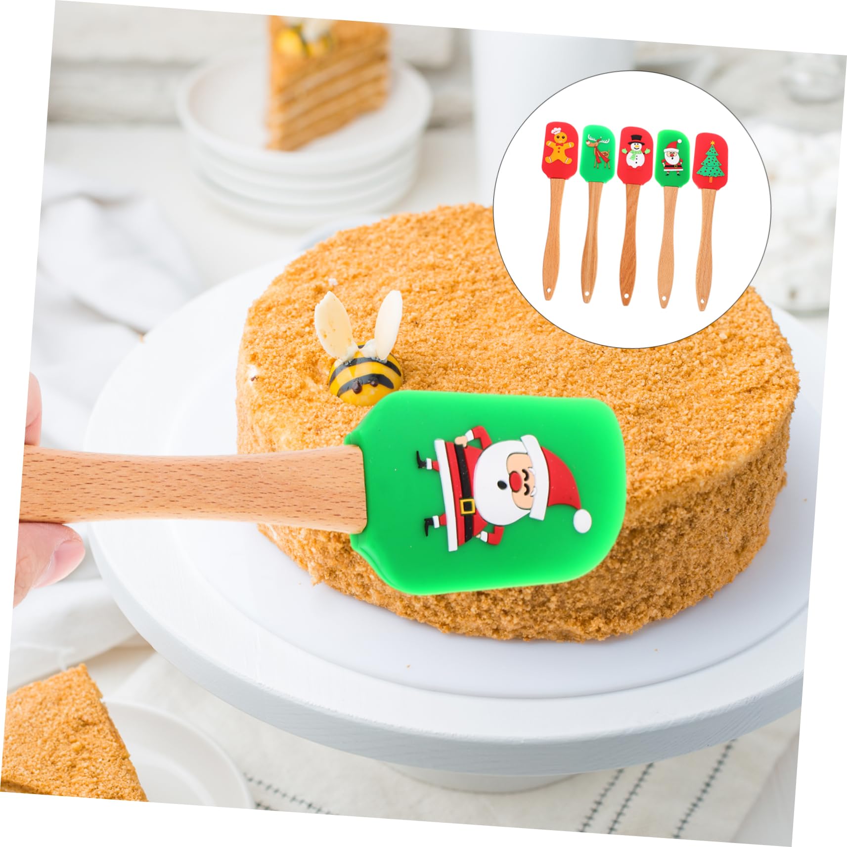 COLLBATH 5pièces Spatules De Noël De Ustensiles De Cuisine Pour Gâteaux Et Crèmes Outils De Pâtisserie Réutilisables Et Faciles à Nettoyer