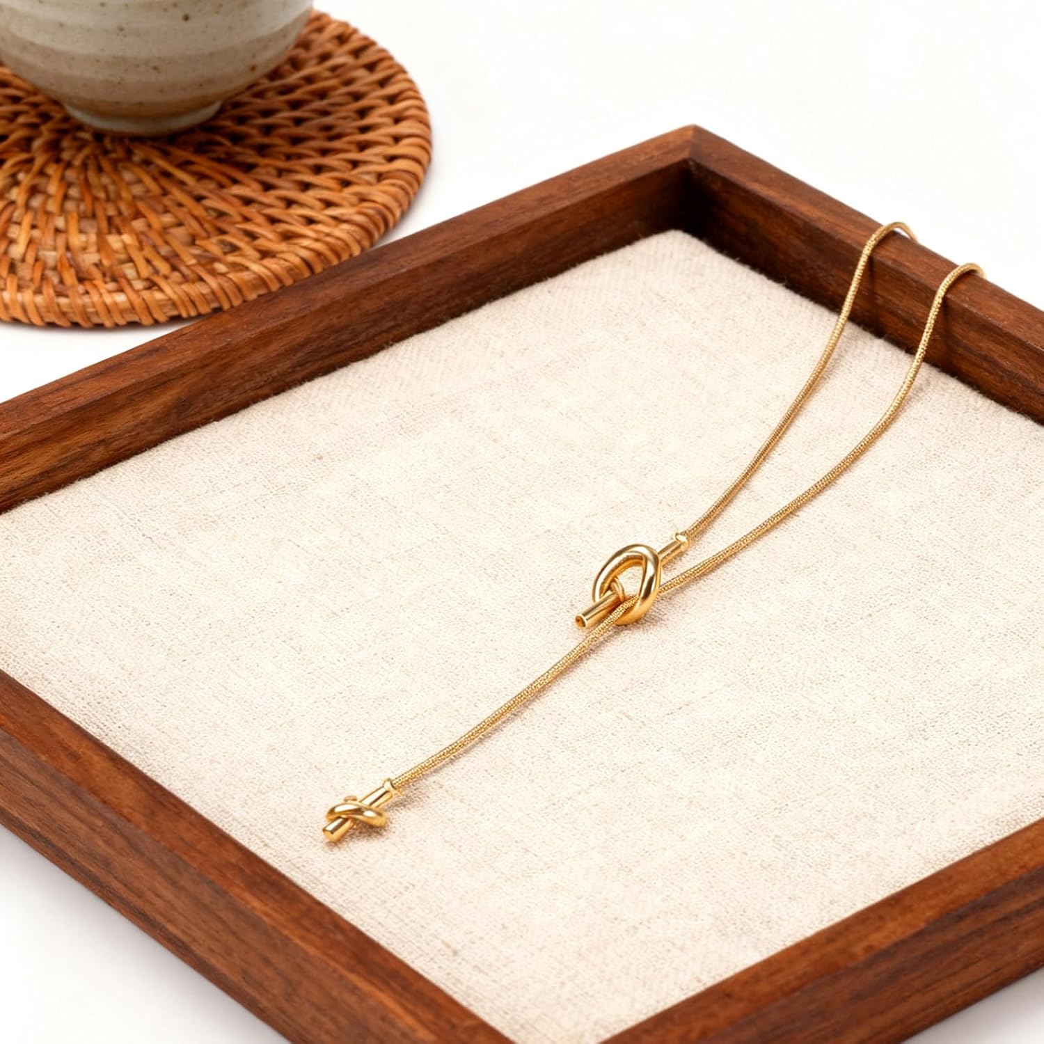 Lariat Necklace for Women Dainty Long Necklaces 14K Gold Plated Knot Drop Y Chain Simple Adjustable Trendy Jewelry Gifts - Image 7