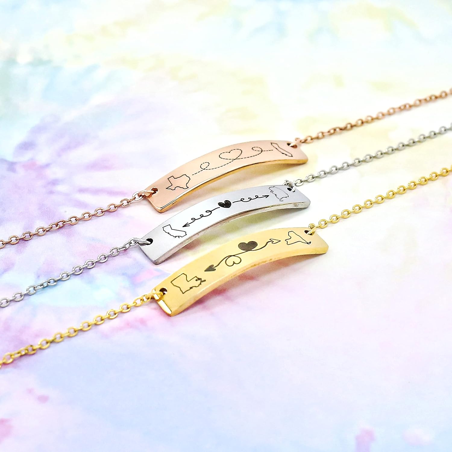 Personalized Long Distance Relationship Bracelet Custom Engraved State Bracelet for Couples Best Friends Military Deployment Travel Memory Stainless Steel Bar Keepsake Jewelry - Image 2