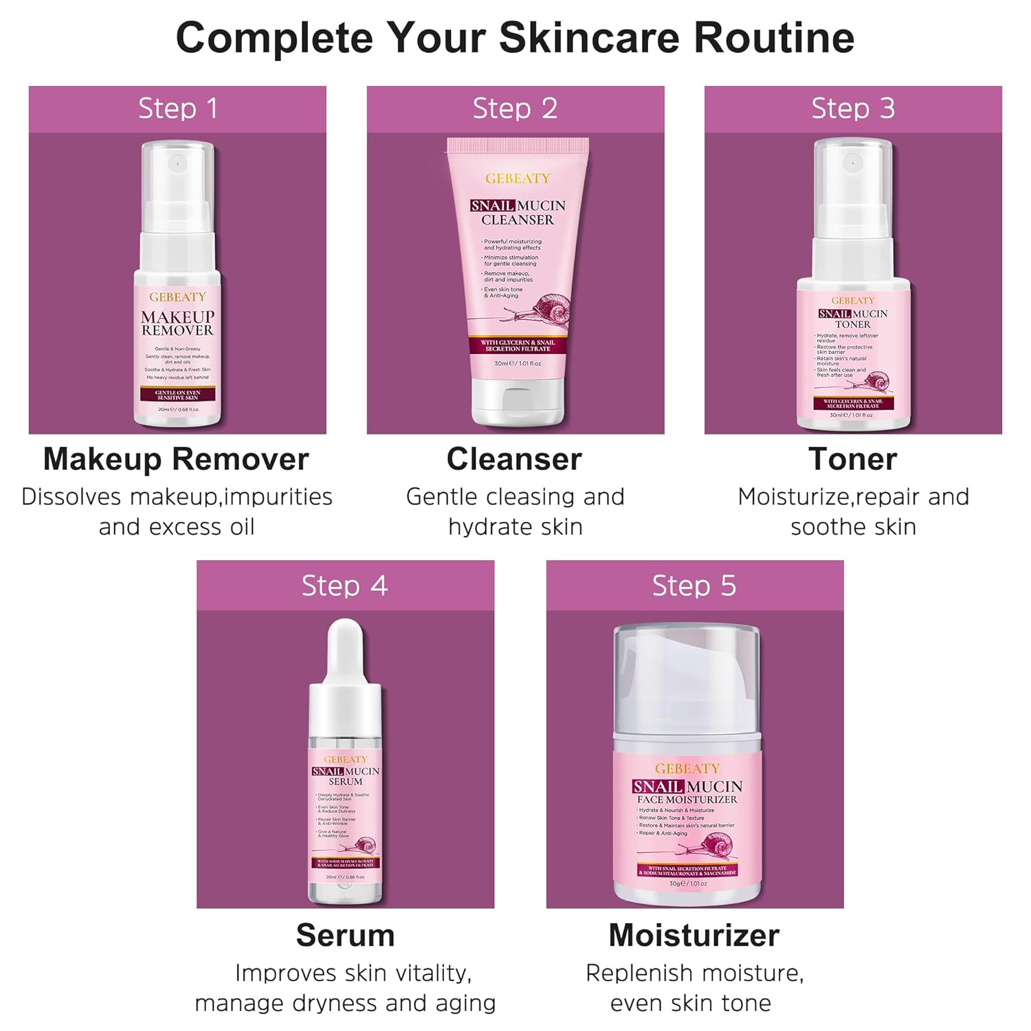 Christmas Gifts for Women,Skin Care Set,Hydrating Moisturing Repairing Soothing Snail Mucin Facial Skin Care Routine Kit for Sensitive Dull Skin & Dry Skin,Skincare Gift Set Women (5 PCS SET) - Image 6