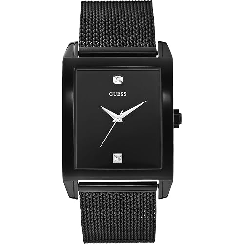 Guess Mesh Black Ionic Plated Rectangular Genuine Diamond Watch. Color: Black (Model: U0298G1)
