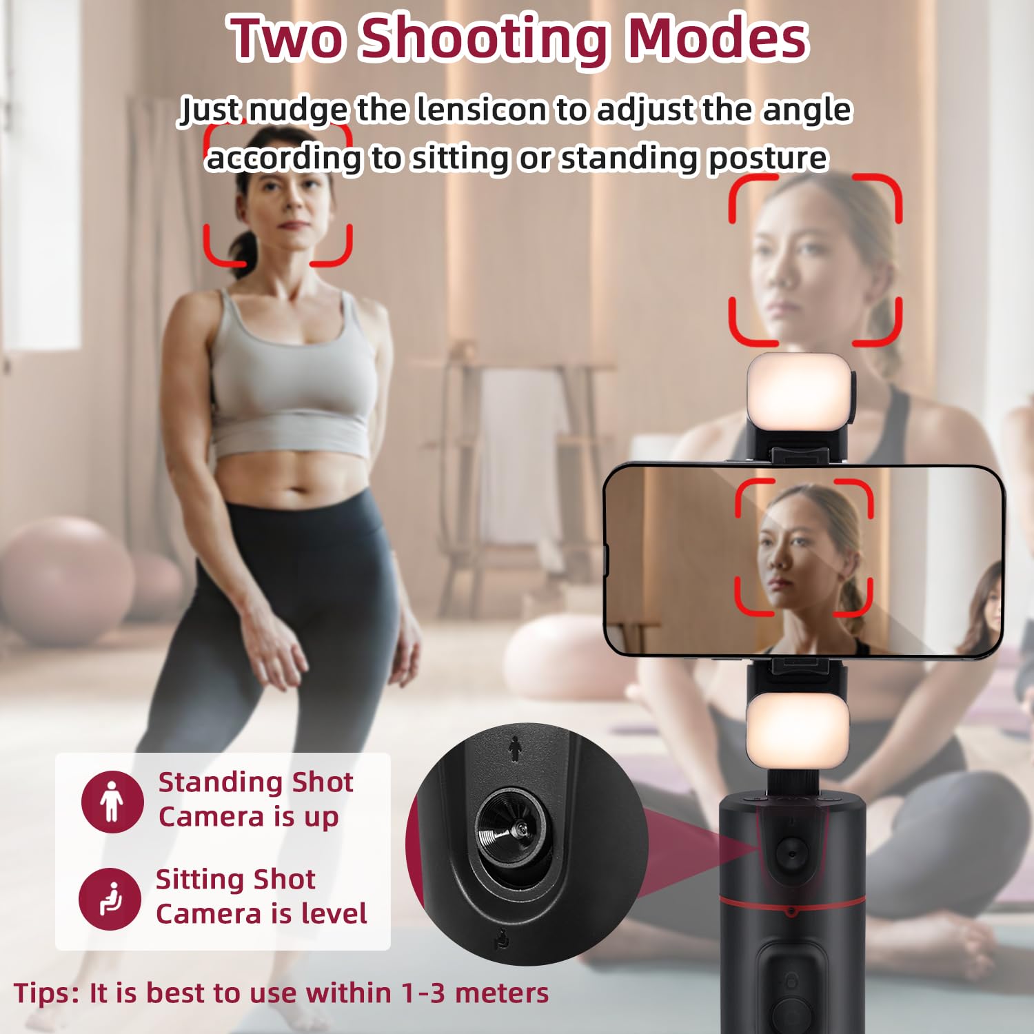 Mcbazel Trépied de Téléphone à Suivi Automatique du Visage avec 2 Lampes à Selfie, Support de Perche Selfie Rotatif Intelligent à 360 °,Support Contrôle Distance/Gestuel/Stabilisateur de Cardan Noir