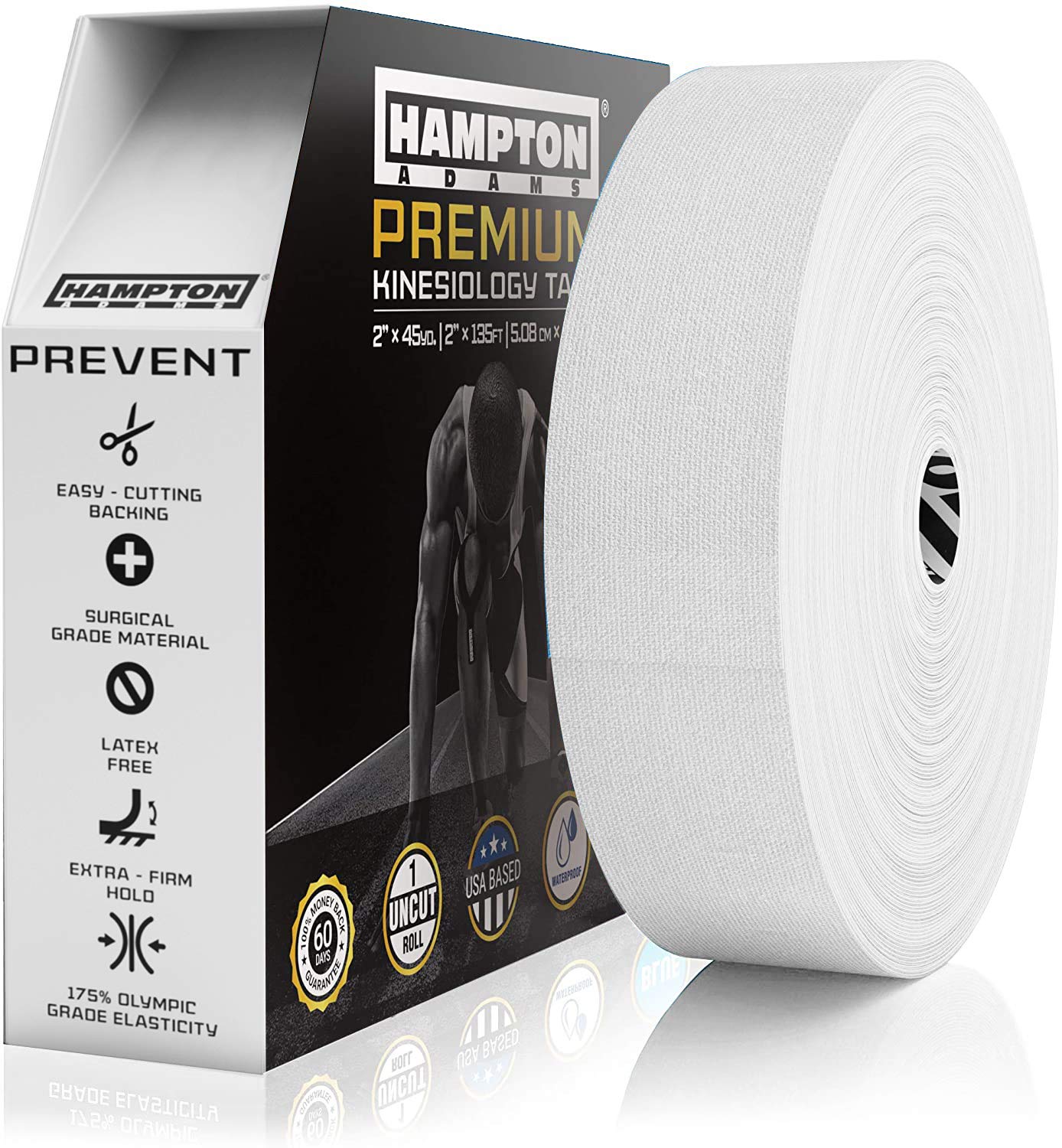 Hampton AdamsAs Seen on Shark Tank | Elastic Kinesiology Tape (Bulk Roll) | 135ft Uncut | Supports & Protects Muscle Wrist Knee Shoulder Back Plantar Fasciitis | Waterproof Hypoallergenic