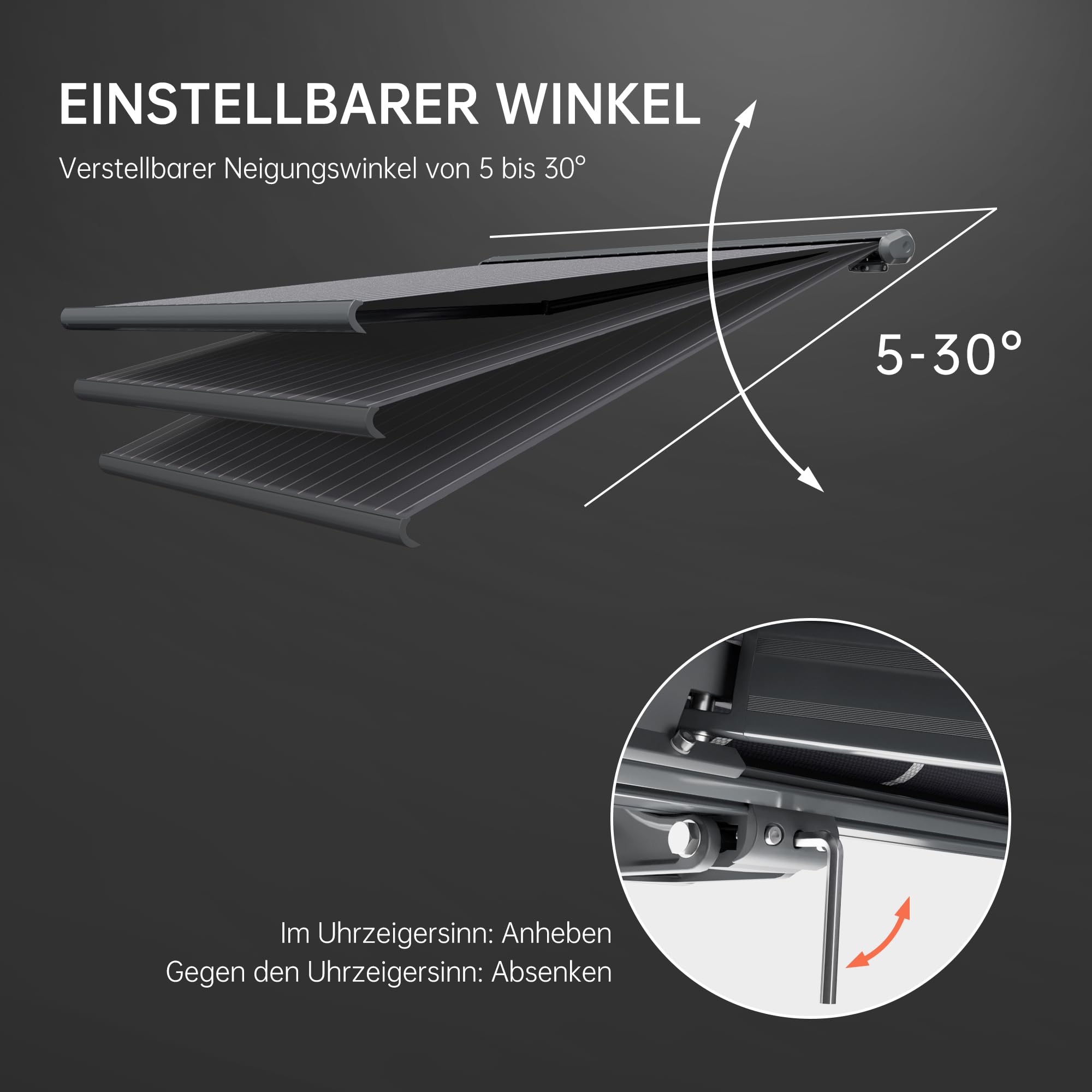 paramondo Markise Kassettenmarkise Curve 2000 Gelenkarmmarkise Balkon Terrasse Sichtschutz, mit jarolift Funkmotor & Funkhandsender, 395 x 300 cm, Gestell Anthrazit, Stoff Block Dunkelgrau-Weiß