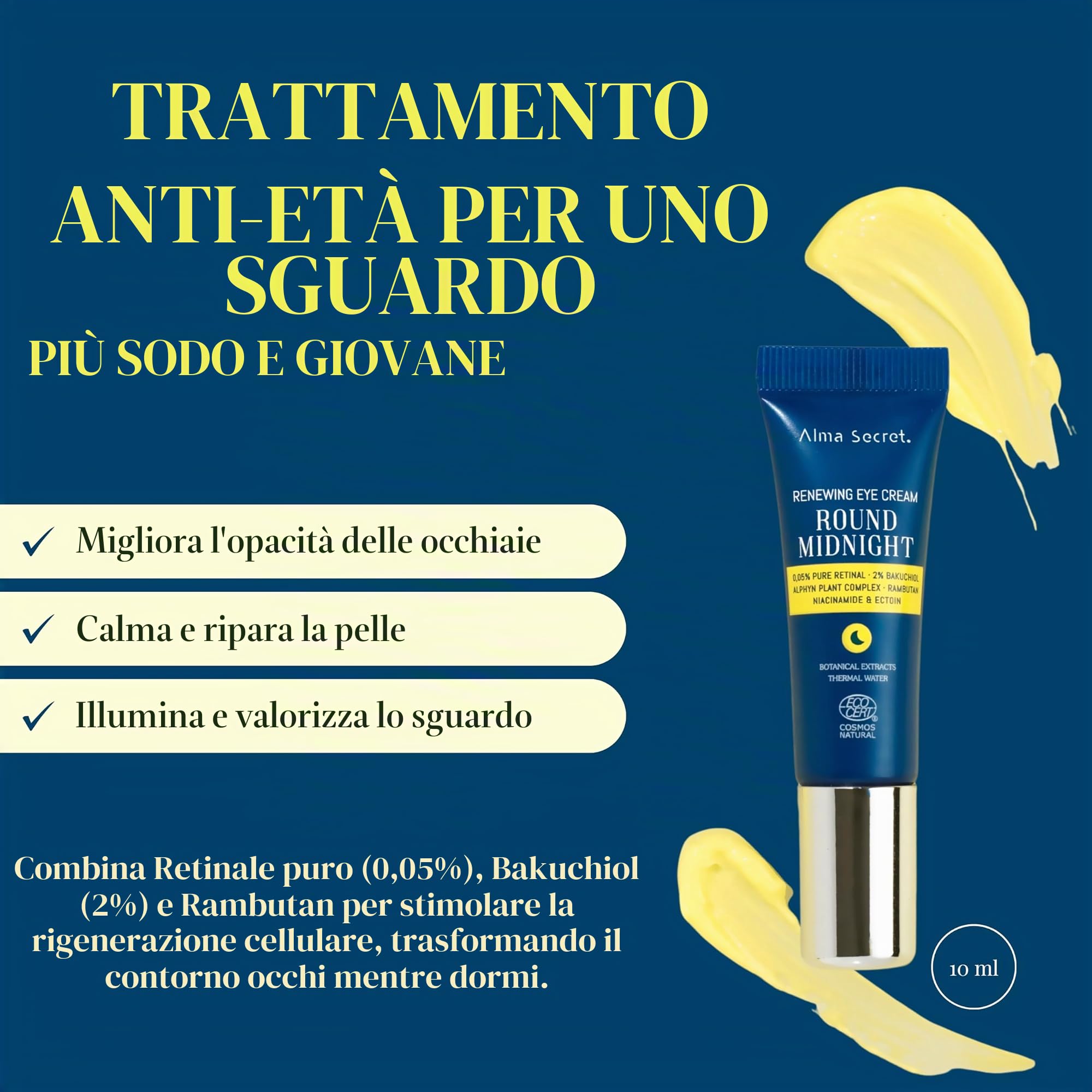 Ecocert Cosmos Natural, siero viso retinale multi-incapsulato + contorno occhi antirughe, idratante notte per tutti i tipi di pelle, siero ringiovanente, rigenerante, illuminante, vegano, Ecocert