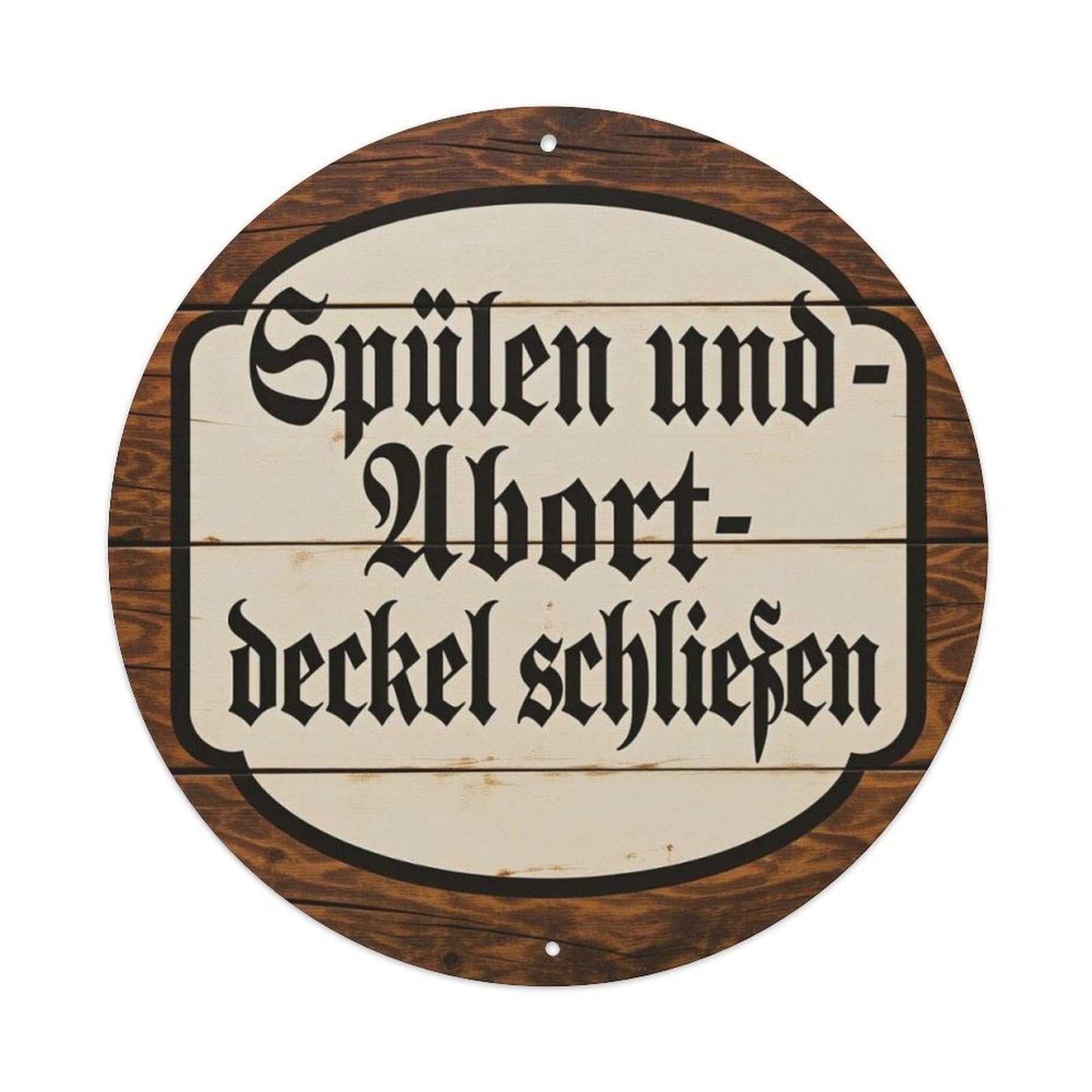 Vintage Wood German Bathroom Reminder Round Decor Sign Vintage Aluminium Metal Sign, Retro Wall Decor for Home, Bar, Garage & Farmhouse 20x20cm