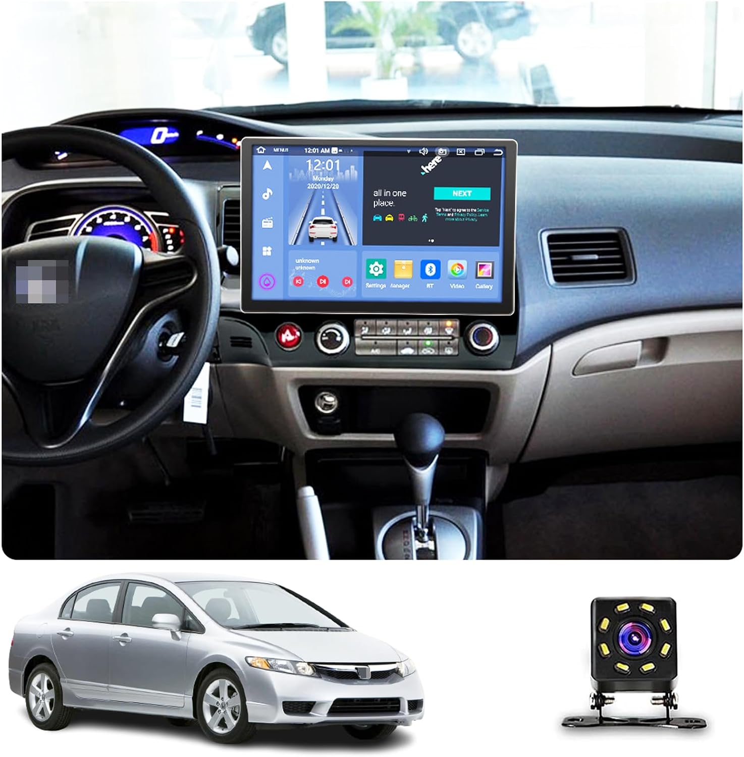 New 13.3 inch Multifunctional Car Screen for Honda Civic (2006-2011),Android Car Radio Stereo,Touch Screen Auto Navigation System with Carplay GPS WiFi Bluetooth FM Mirror Link(2+32)