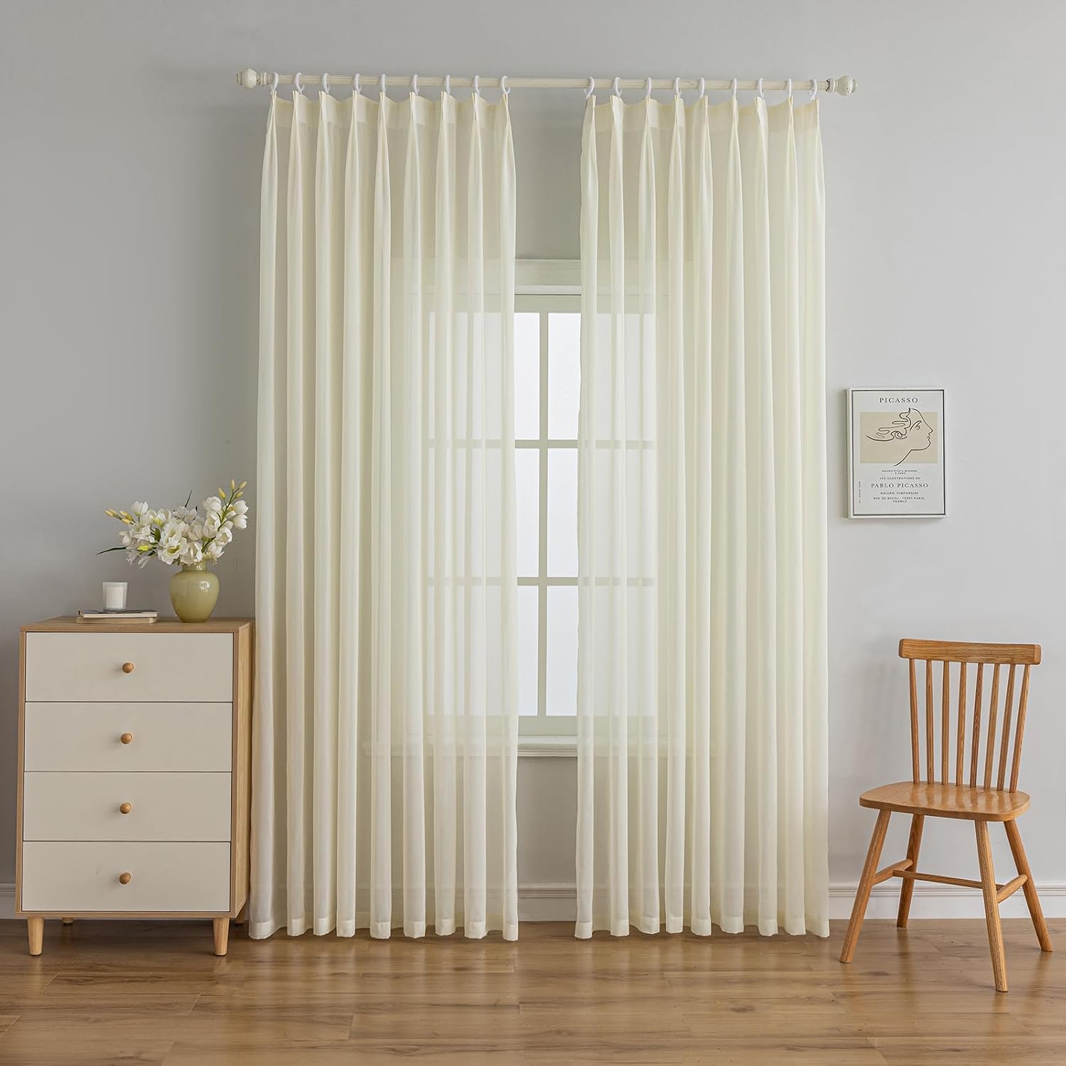 Amazon.com: LUGOTAL Beige Sheer Curtains Pinch Pleated Curtains ...