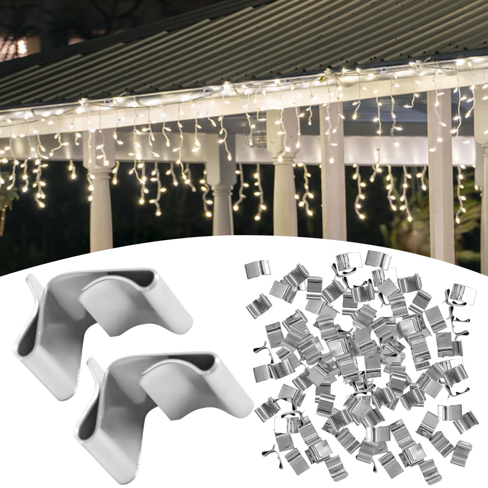 MOROBOR 120PCS Gutter Hooks, Small Galvanized Clips for Hanging Outdoor Lights Christmas Lights Gutter Hook Holiday Light Roof Hangers for Festival Decoration