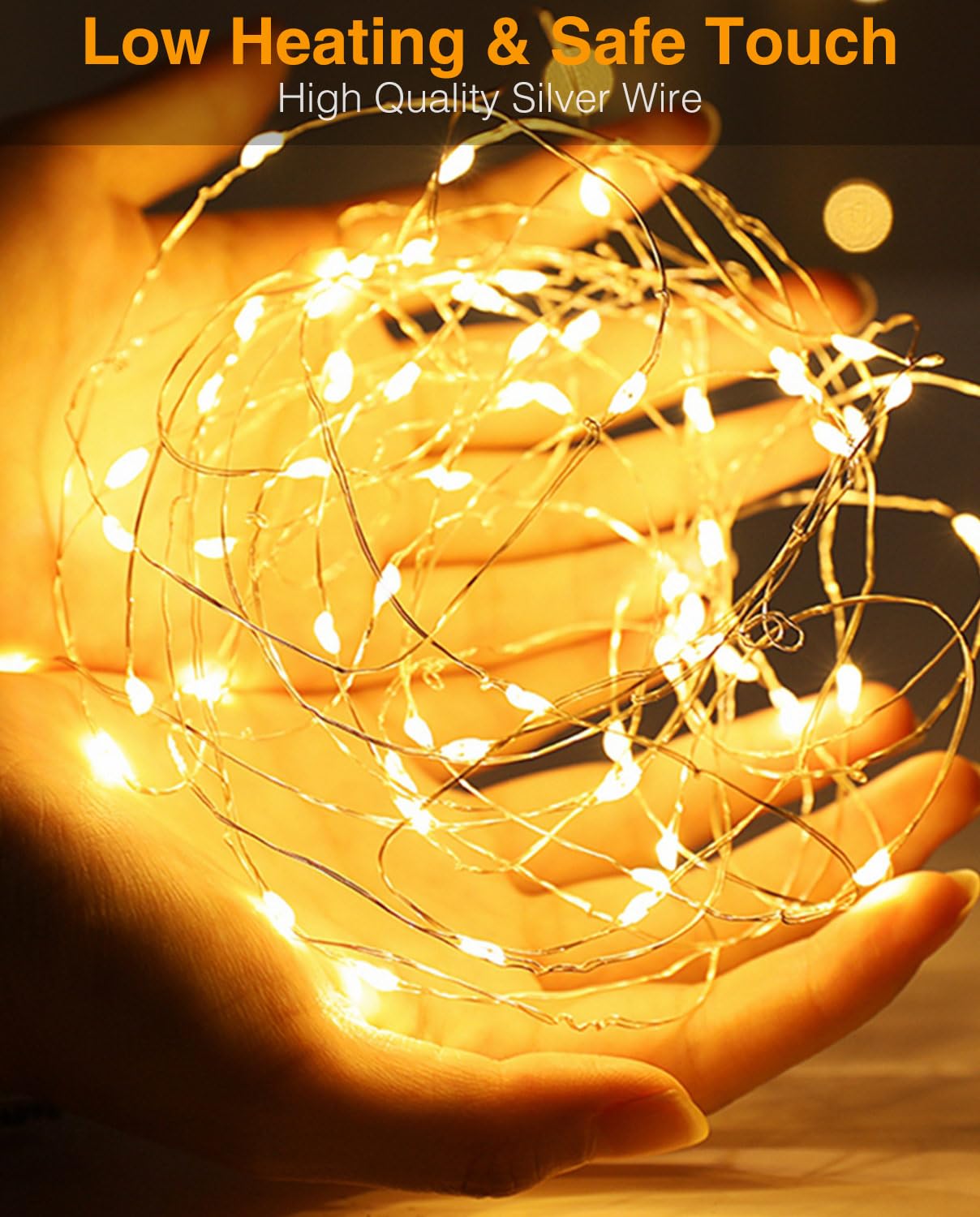 litogo USB Fairy Lights, 15M 150LED USB String Light, Silver Wire Fairy Lights for Indoor Christmas, Bedroom, Party - Image 2