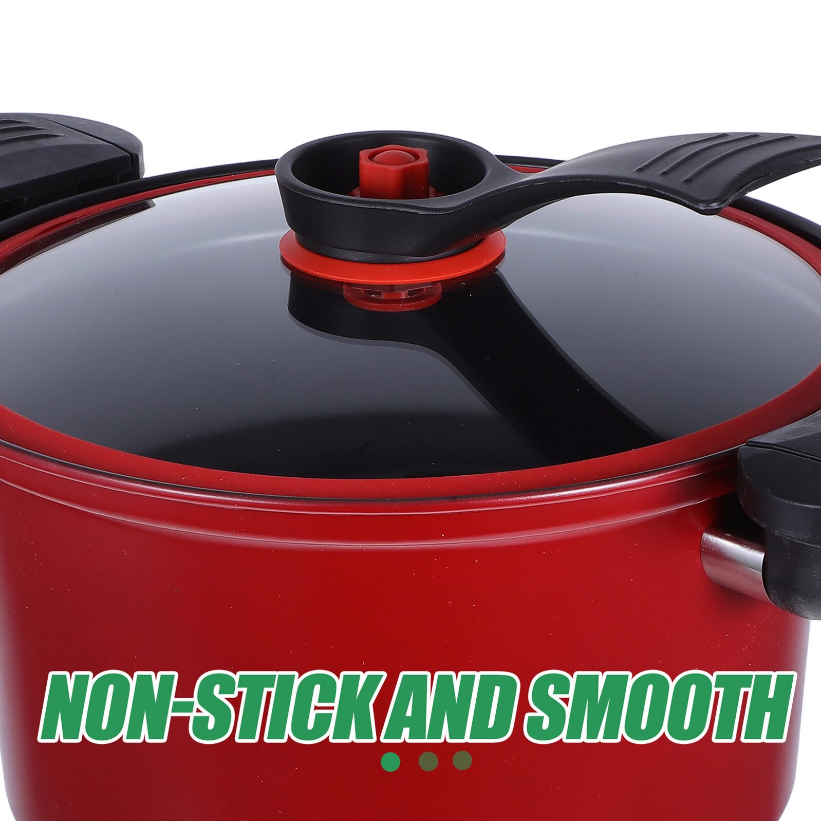 Olla de Presión Multifuncional Roja de Acero Inoxidable Tapa de Vidrio, Antiadherente y Fácil de Limpiar para Cocina de Inducción y Gas