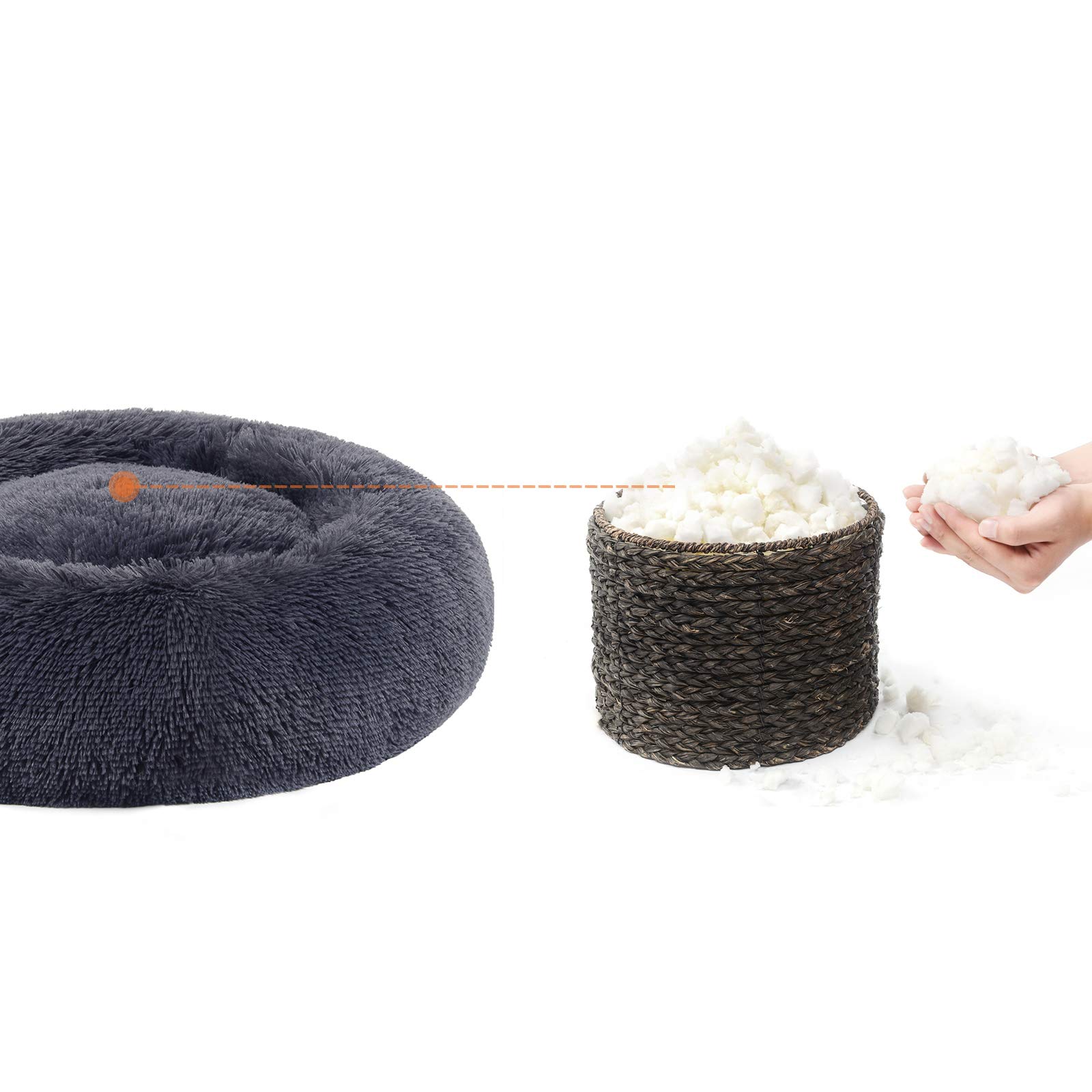 Feandrea Cuccia Cane Interno, Cuccia per Cani, Lettino per Animali Domestici a Ciambella, Cuscino Sfoderabile e Lavabile, Tappeto di Peluche, Diametro 80 cm, Grigio Scuro PGW040G02