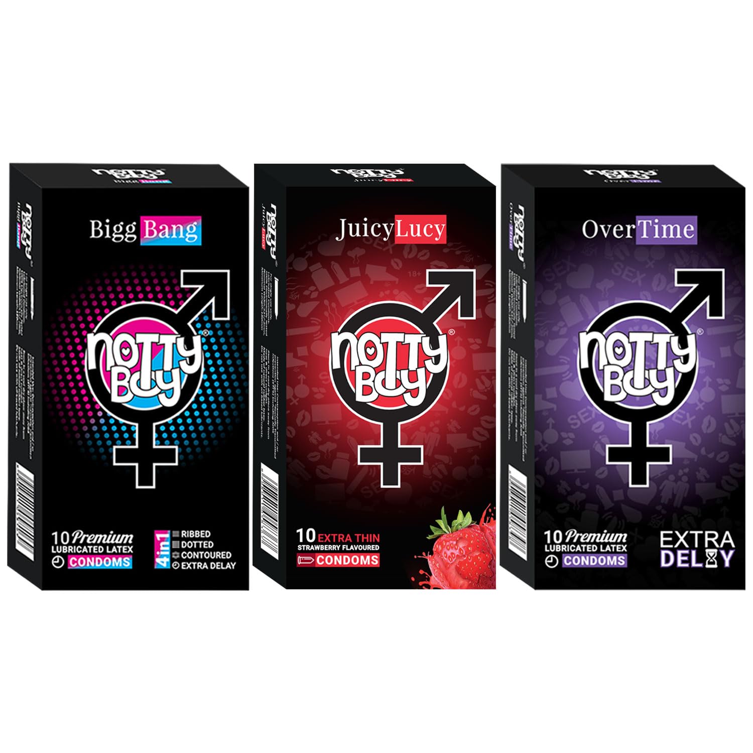 NOTTY BOY Combo Condoms For Men - Multi Texture (Long Lasting, Ribbed, Dotted, Contoured), Strawberry Flavoured and Extra Delay Condoms - Pack of 3, 30 Pcs-image-21