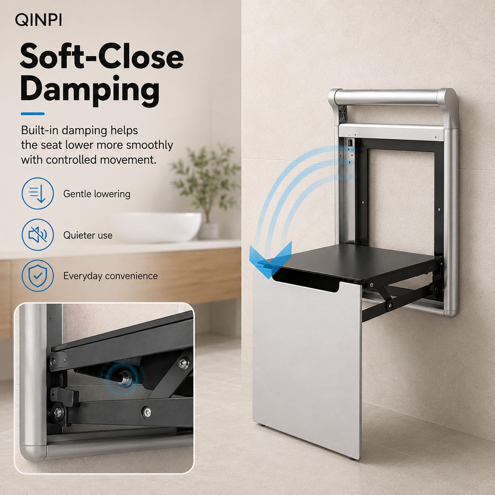 Asiento De Ducha Abatible De Pared, Perfil Plegado De 4 Cm White