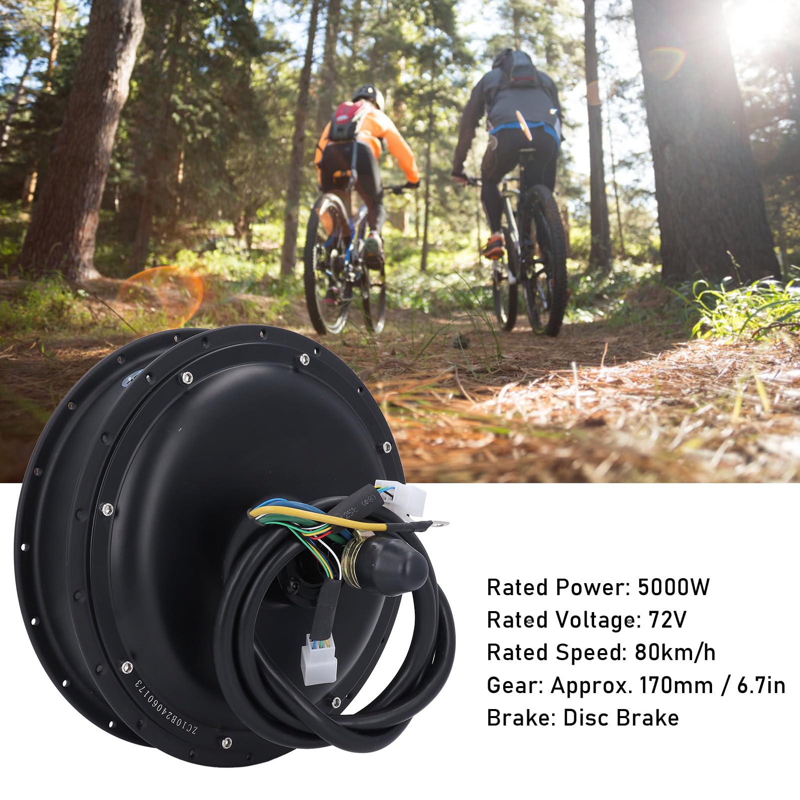 Electric Hub Motor, 5000W 72V 170Mm Gear Aluminum Alloy Excellent Heat Dissipation Rear Drive Motor