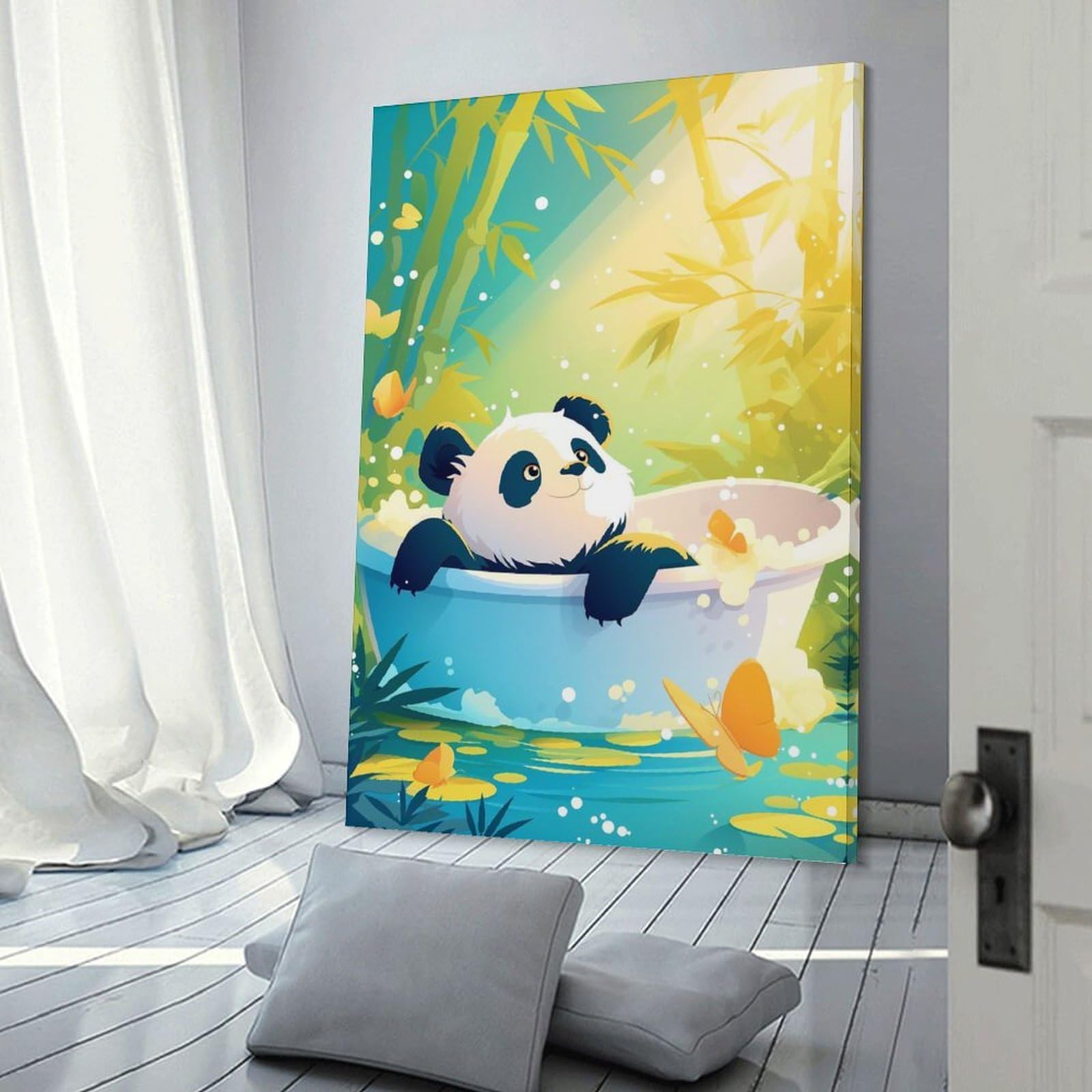 Junmoney Canvas Wall Art The Baby Panda And The Jungle Bathtub, 08x12inch(20x30cm), for New Homes, Bedrooms Or Workspaces, Canvas Artwork with Gifting Potential