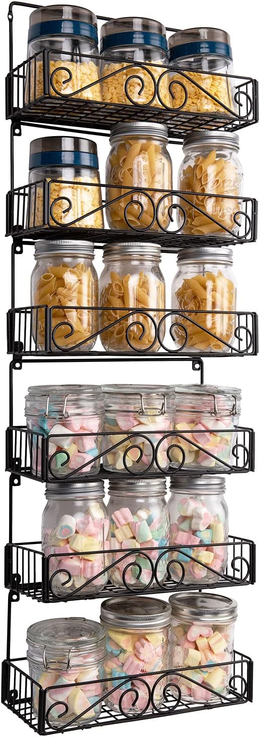 SWOMMOLY Wall Mount Spice Rack, 6 Pack Large-capacity Spice Racks, Stackable Foldable Organizer, Black, Medium