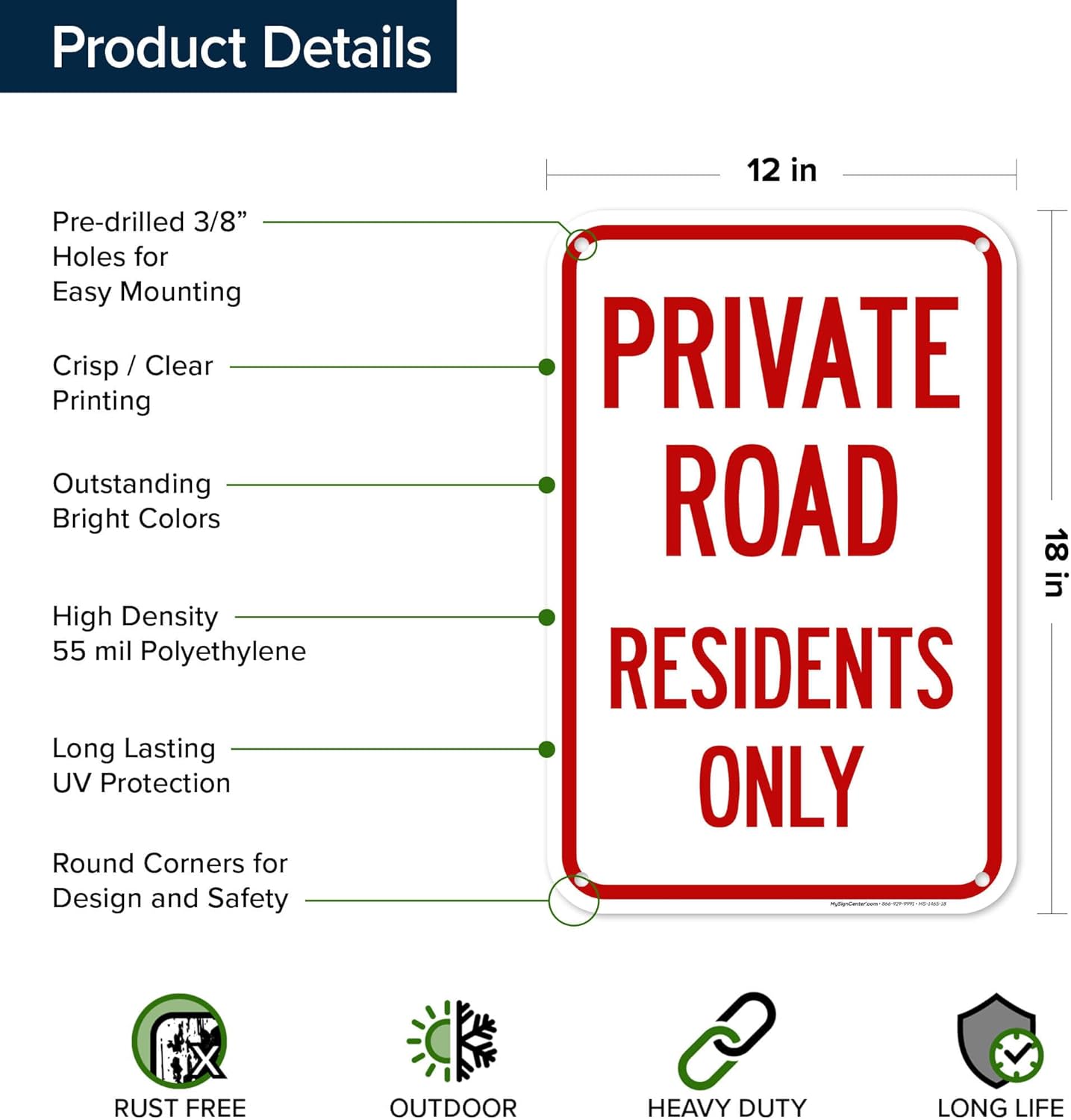 Residents Only Private Driveway Sign, 12"x18" Polyethylene, Indoor/Outdoor Use, USA MADE By My Sign Center
