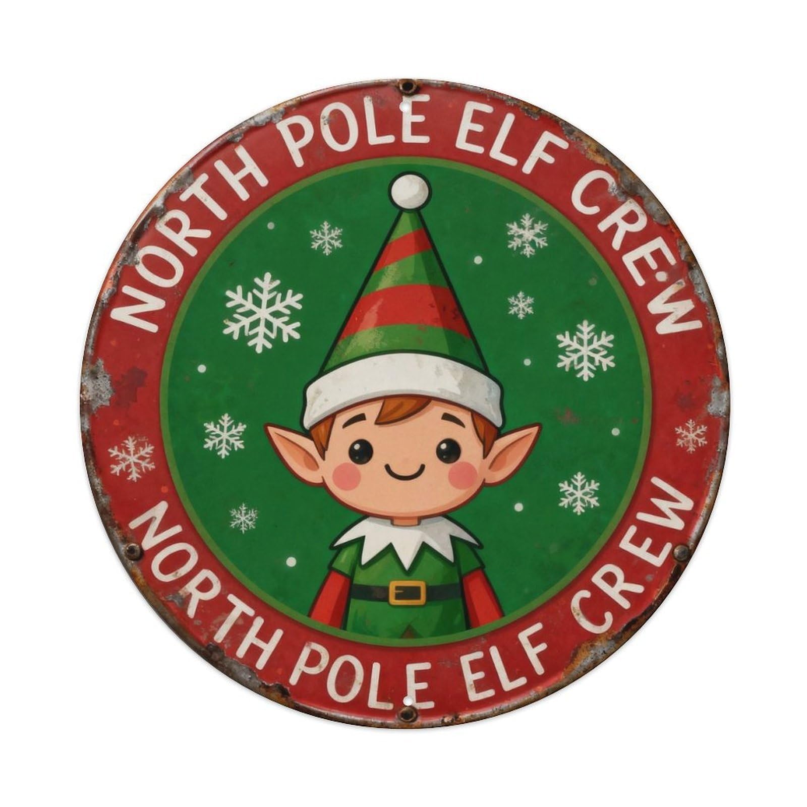 North Pole Elf Crew Metal Tin Sign Plaque
