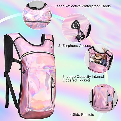 Miniatura 4 de Mochila de hidratación, mochila de agua con vejiga de agua de 2 L, paquete de hidratación esencial para festivales y rave, aislamiento ligero para