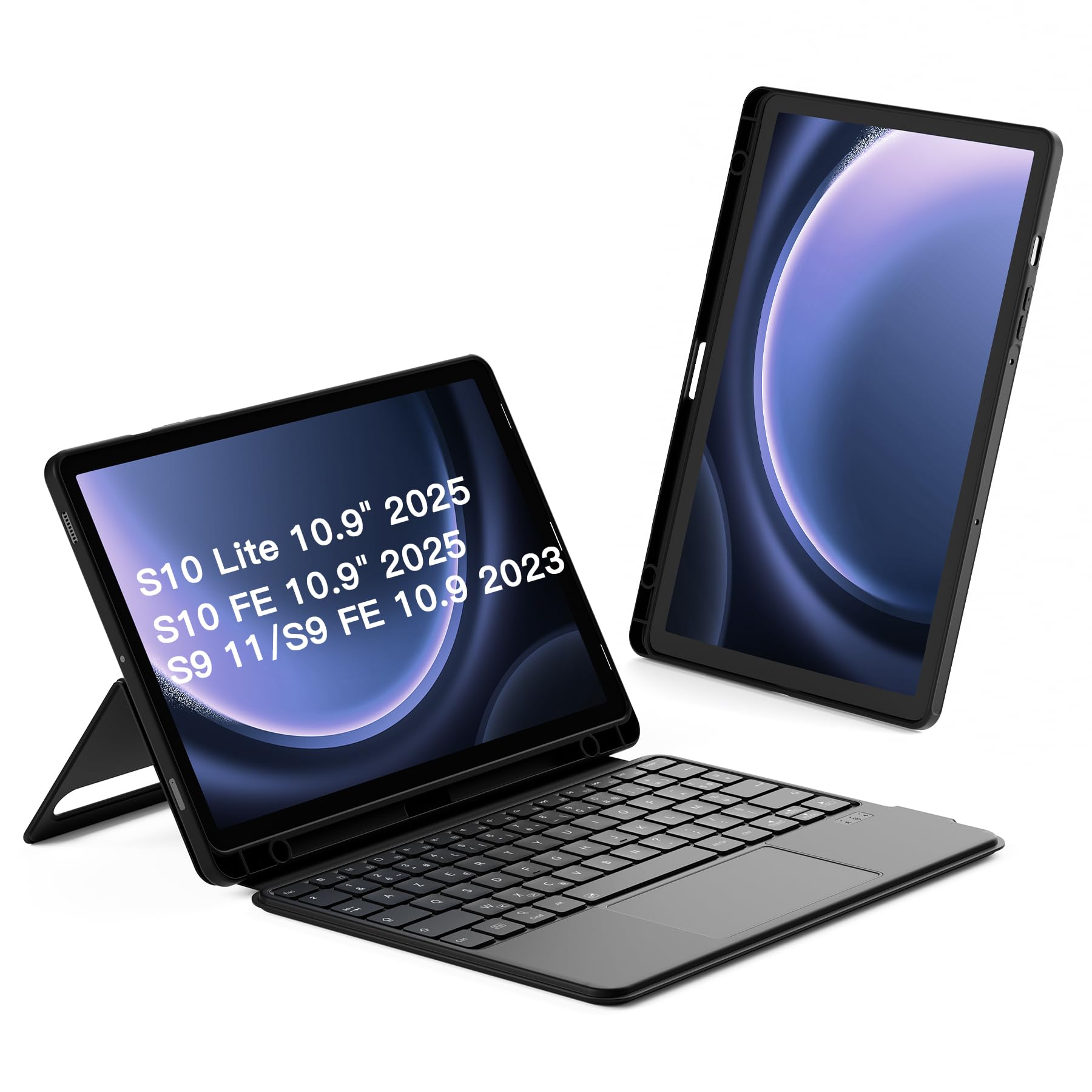 Inateck Étui Clavier Azerty Détachable pour Samsung Galaxy Tab S10 Lite/S10 FE/S9 FE 10,9"/S9 11", Clavier Bluetooth Magnétique avec Pavé Tactile, Portrait/Paysage, Support Stylet Intégré, N0064 Noir