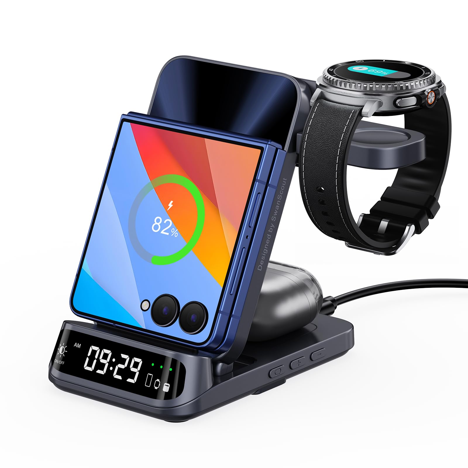 SwanScout Caricatore Wireless per Galaxy Watch 8/8 Classic/Ultra/Z Flip 8/7