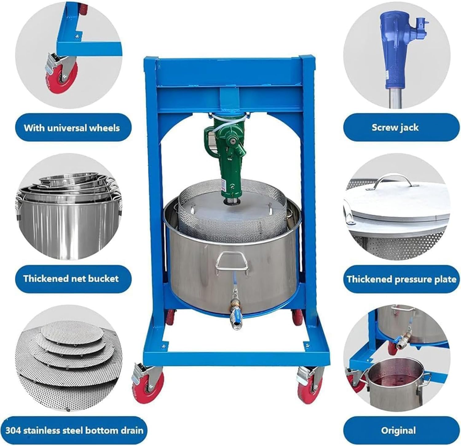 Fruit Press 8L - Wine Press Apple Press Stainless Steel for Fruit Cider Berry Wine Making Homemade Naturial Juice, Grape, Vinasse,Oil Pomace and Honeycomb, Apple Crusher Presser