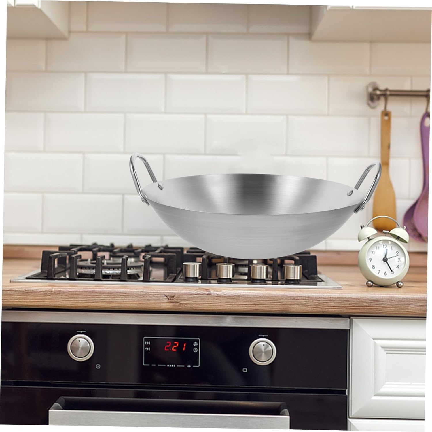 VALICLUD Wok Pan Thickened Frying Pan for Gas Stoves Open Flame and Electric Cookers Double Handle Design for Easy Carrying and Storage for Home