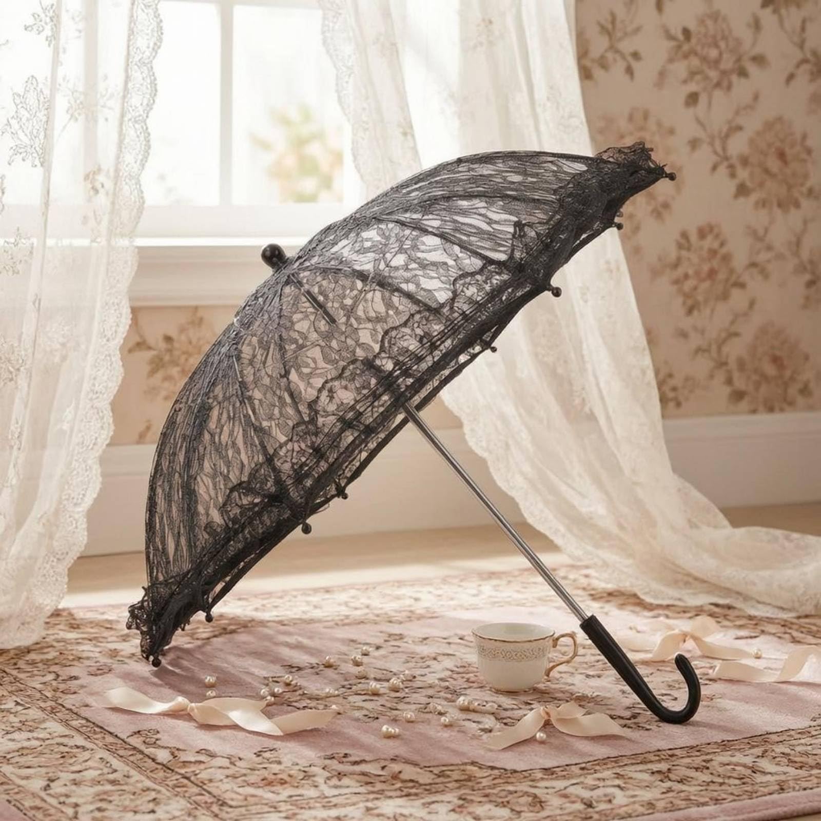 Ombrello in Pizzo Nero Leggero Ombrellino in Pizzo Non Adatto Alla Pioggia Accessorio Decorativo per Servizi Fotografici