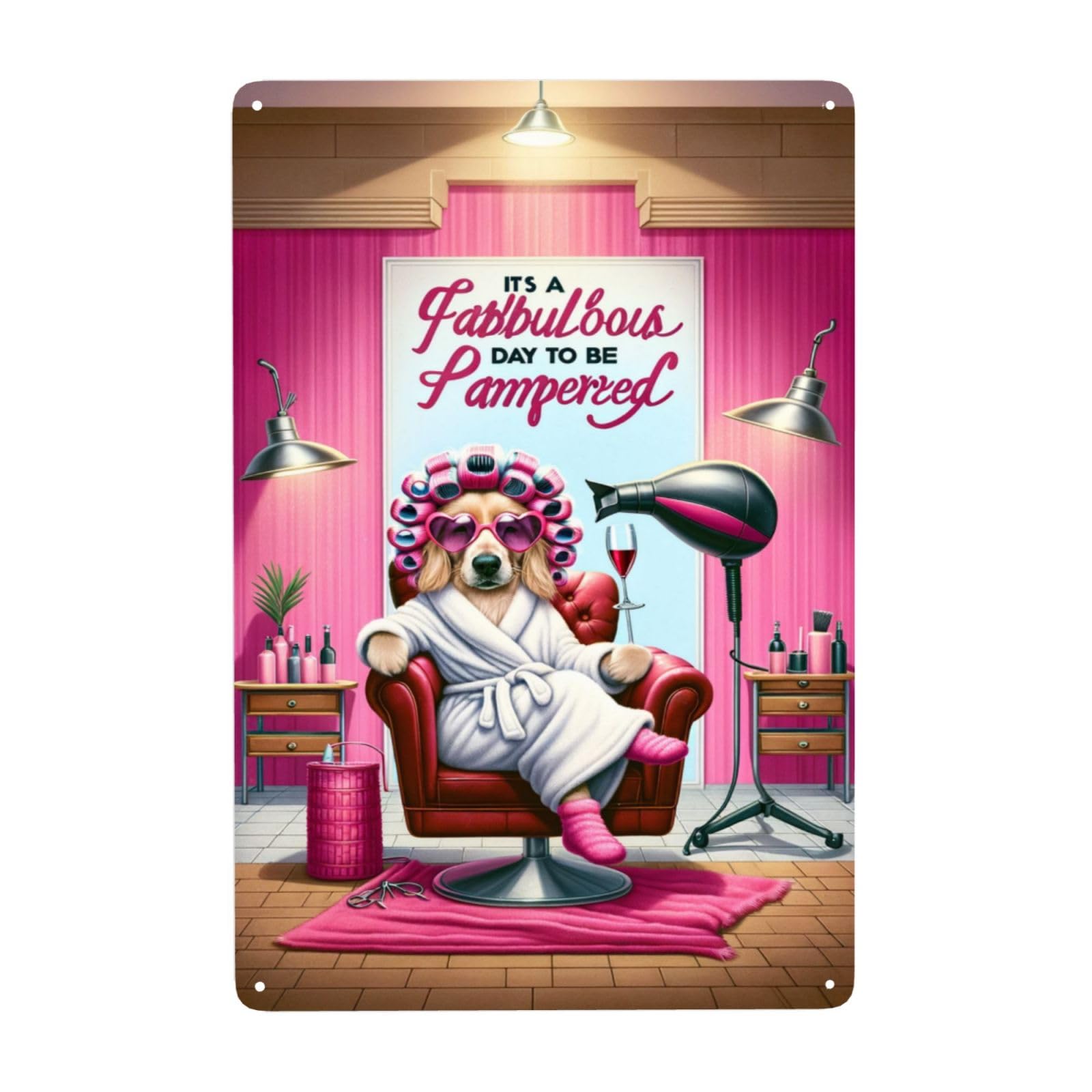 Posh Pooch Paradise Luxe Dog Spa Day Quirky and Fun Home Decor Metal Tin Sign,Ideal for Groomers,Vets,and Pet Lovers,Vintage-Style Wall Art, IndoorOutdoor Use,Great Gift for Dog Owners 12x8inch