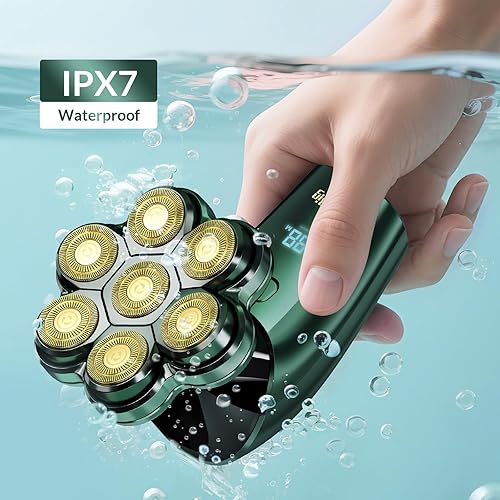 Miniatura 9 de Afeitadoras de cabeza para hombres calvos  Maquinilla de afeitar eléctrica desmontable magnética de arco 7D, impermeable, húmedo y seco, kit de